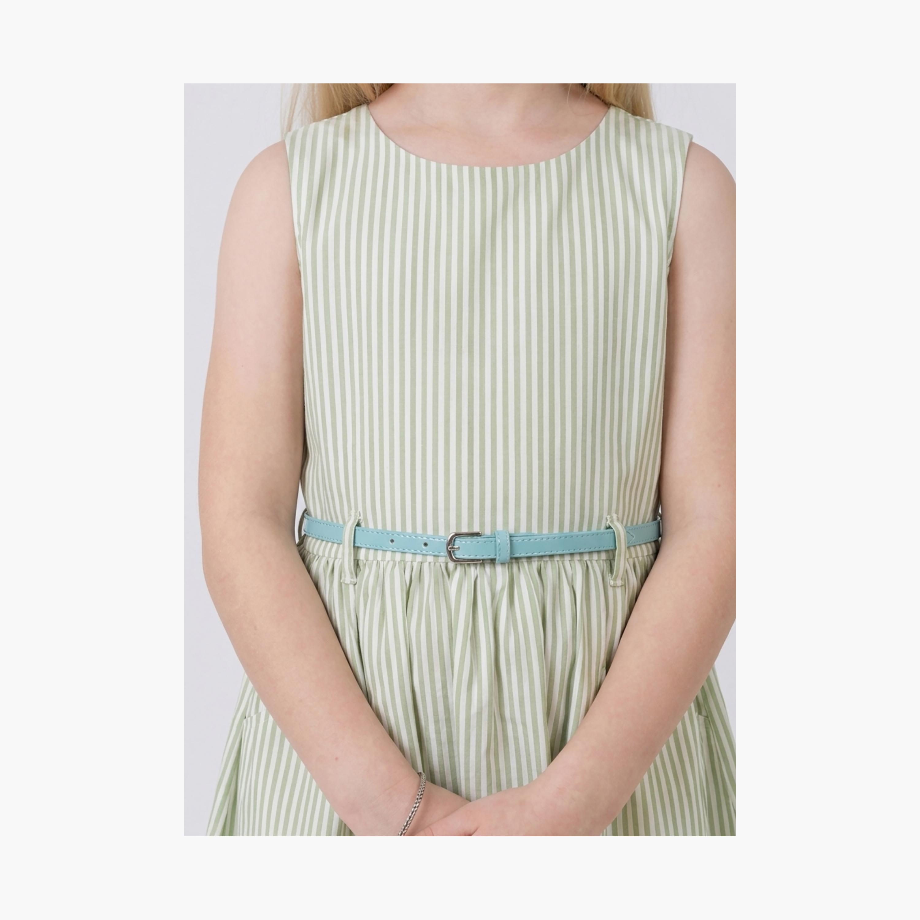 فستان قطني مخطط بدون أكمام مع حزام من بيبيكلو-girls-clothing-dressesandjumpsuits-image-5