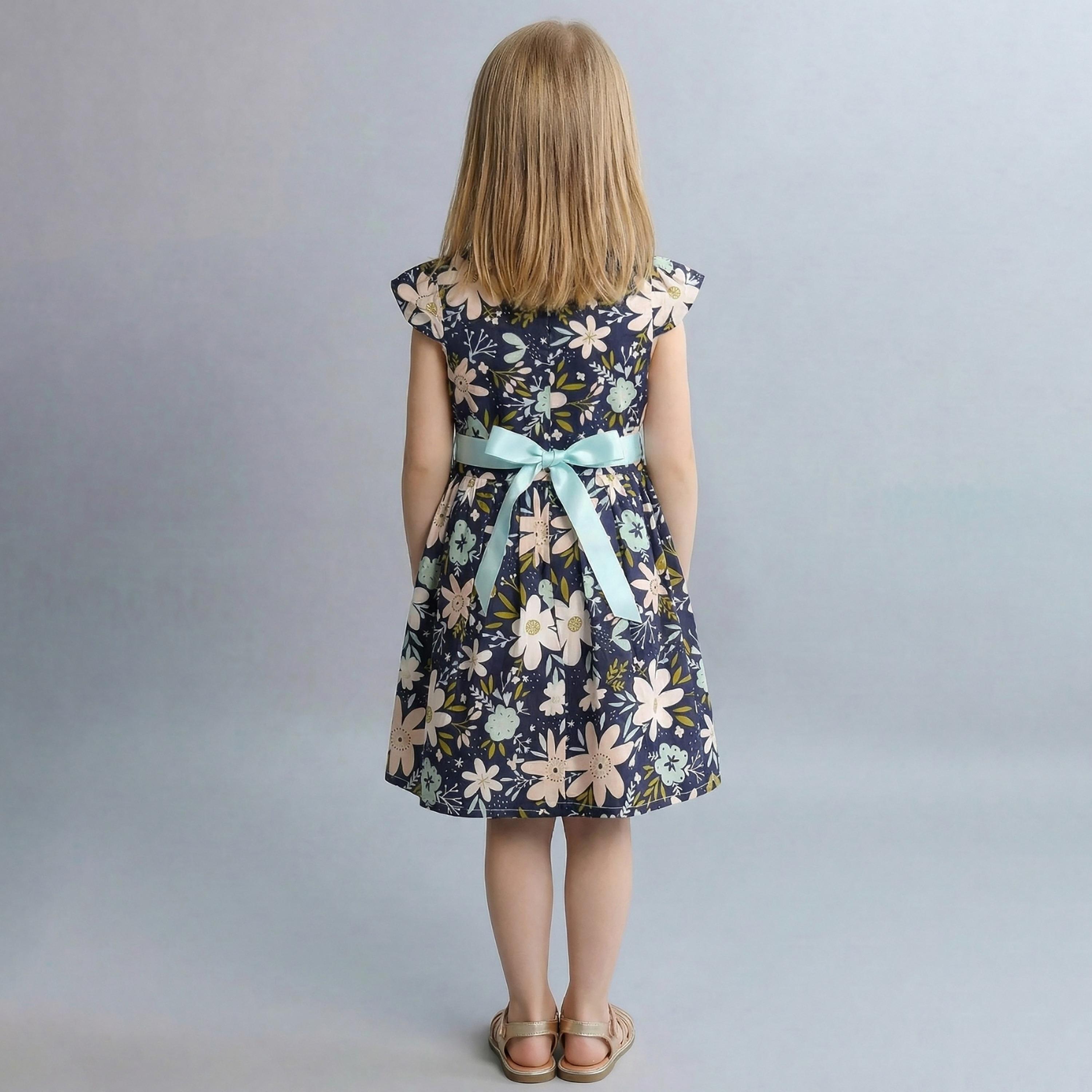 فستان قطني بدون أكمام بطبعة زهور مع حزام من بيبيكلو-girls-clothing-dressesandjumpsuits-image-2
