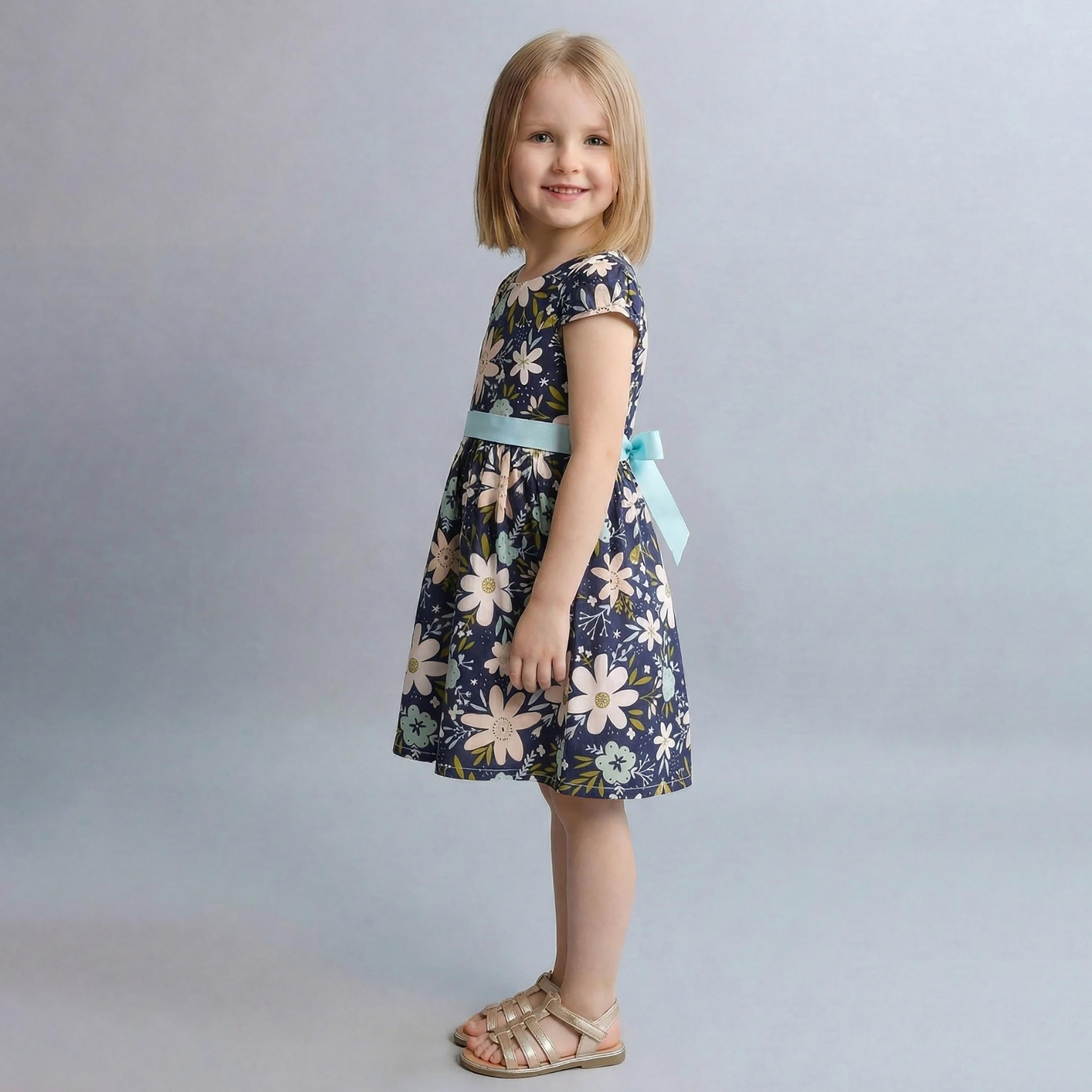 فستان قطني بدون أكمام بطبعة زهور مع حزام من بيبيكلو-girls-clothing-dressesandjumpsuits-image-3
