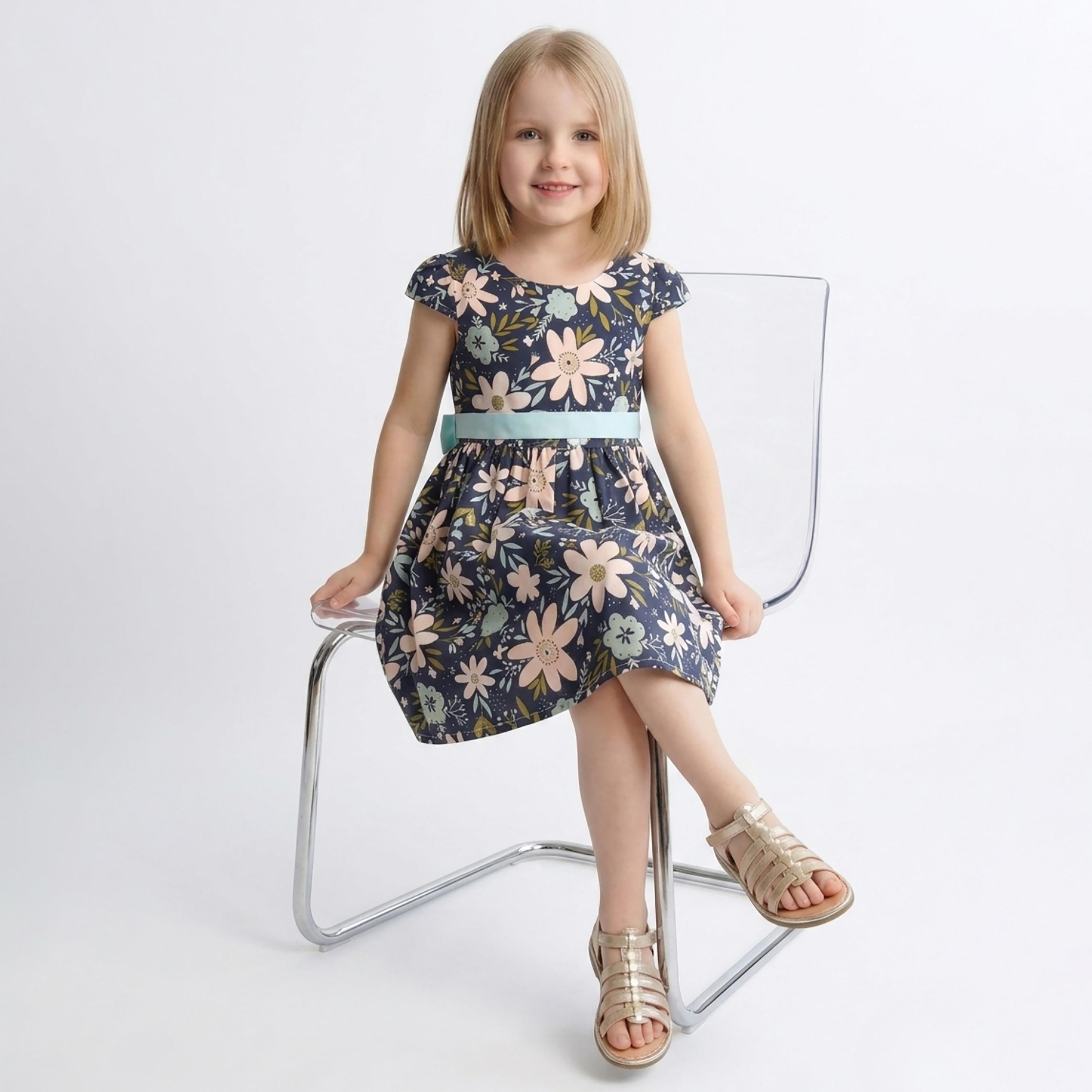 فستان قطني بدون أكمام بطبعة زهور مع حزام من بيبيكلو-girls-clothing-dressesandjumpsuits-image-4