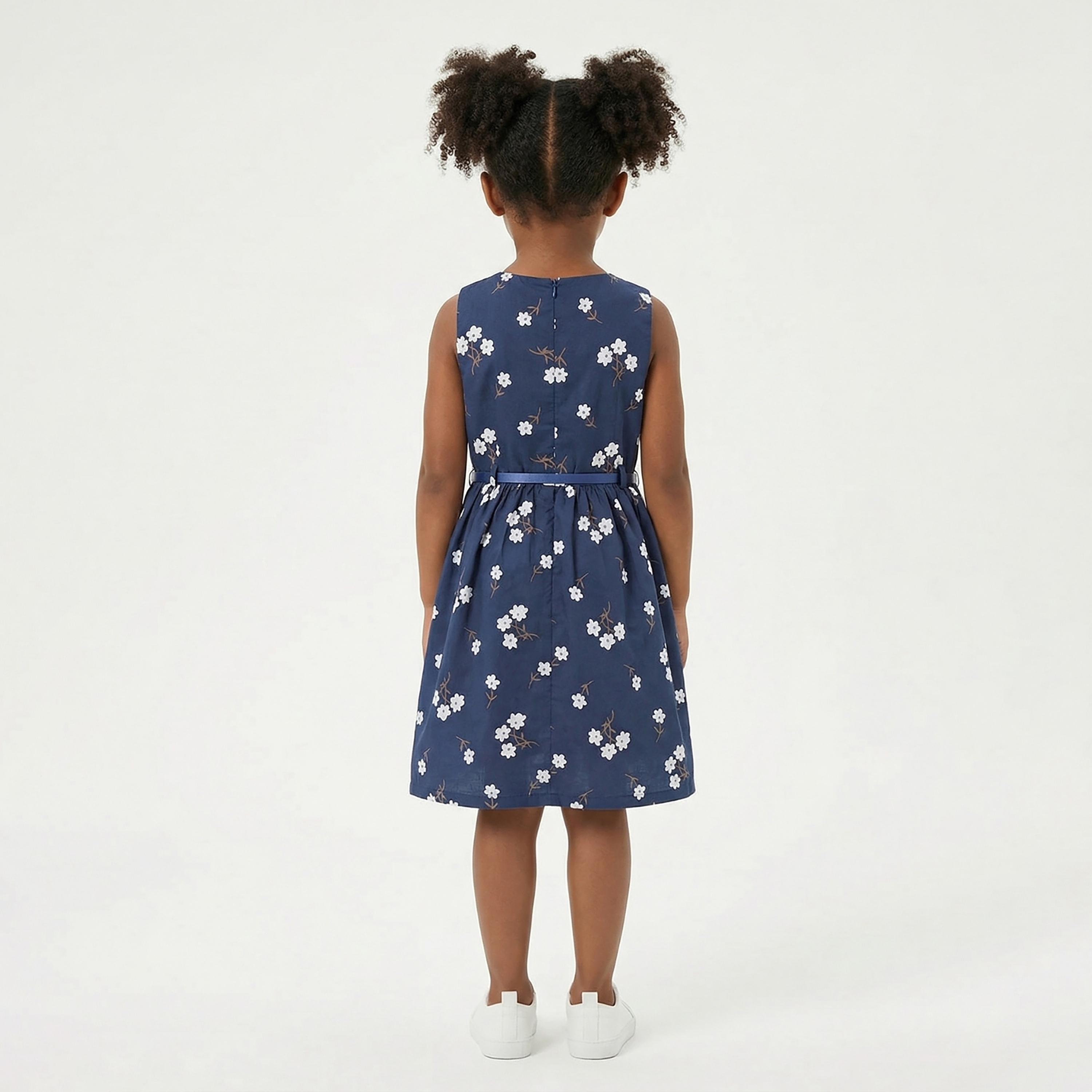 فستان قطني بدون أكمام بطبعة زهور مع حزام من بيبيكلو-girls-clothing-dressesandjumpsuits-image-2