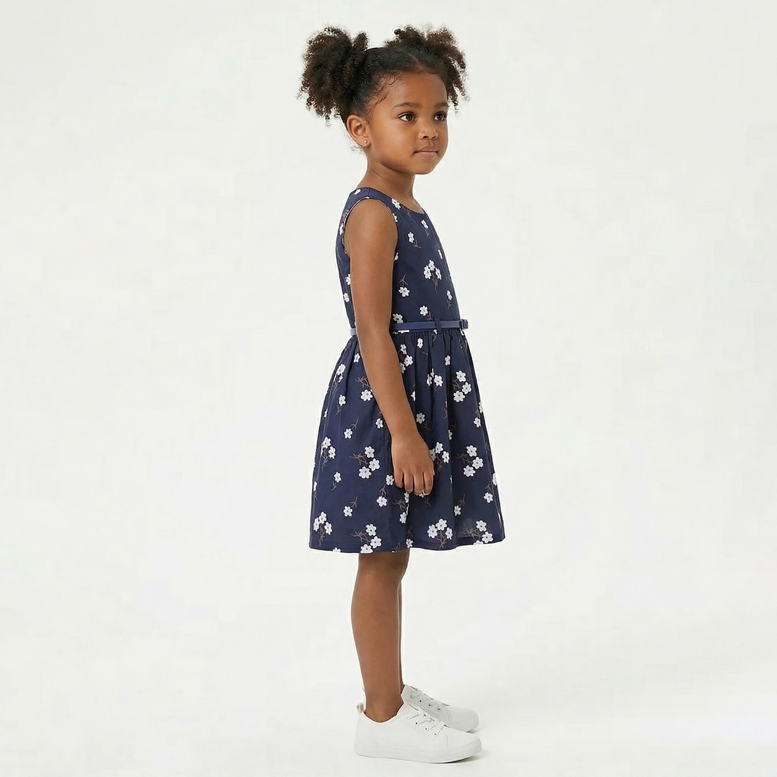 فستان قطني بدون أكمام بطبعة زهور مع حزام من بيبيكلو-girls-clothing-dressesandjumpsuits-image-3