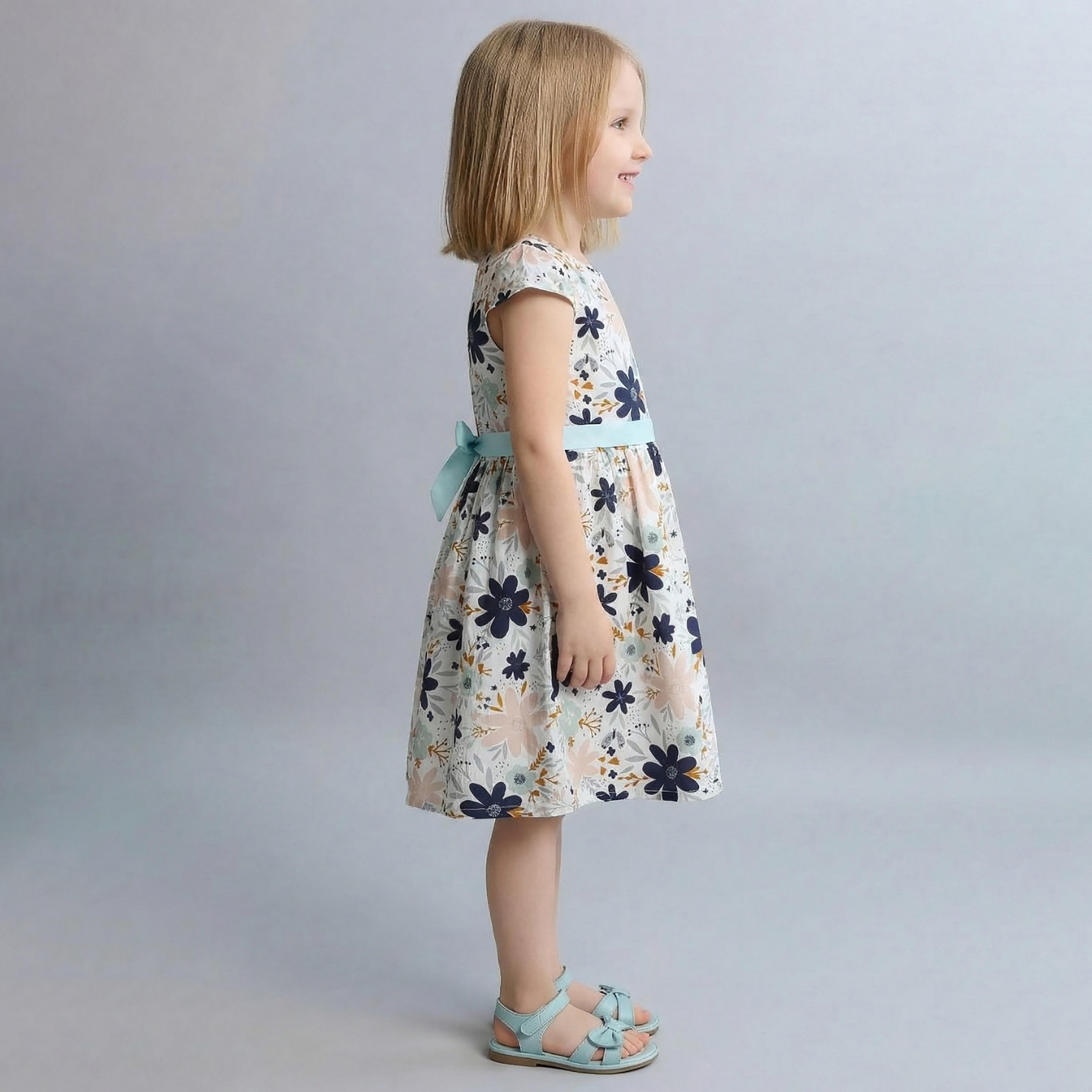 فستان قطني بأكمام قصيرة وطبعة زهور مع حزام من بيبيكلو-girls-clothing-dressesandjumpsuits-image-3