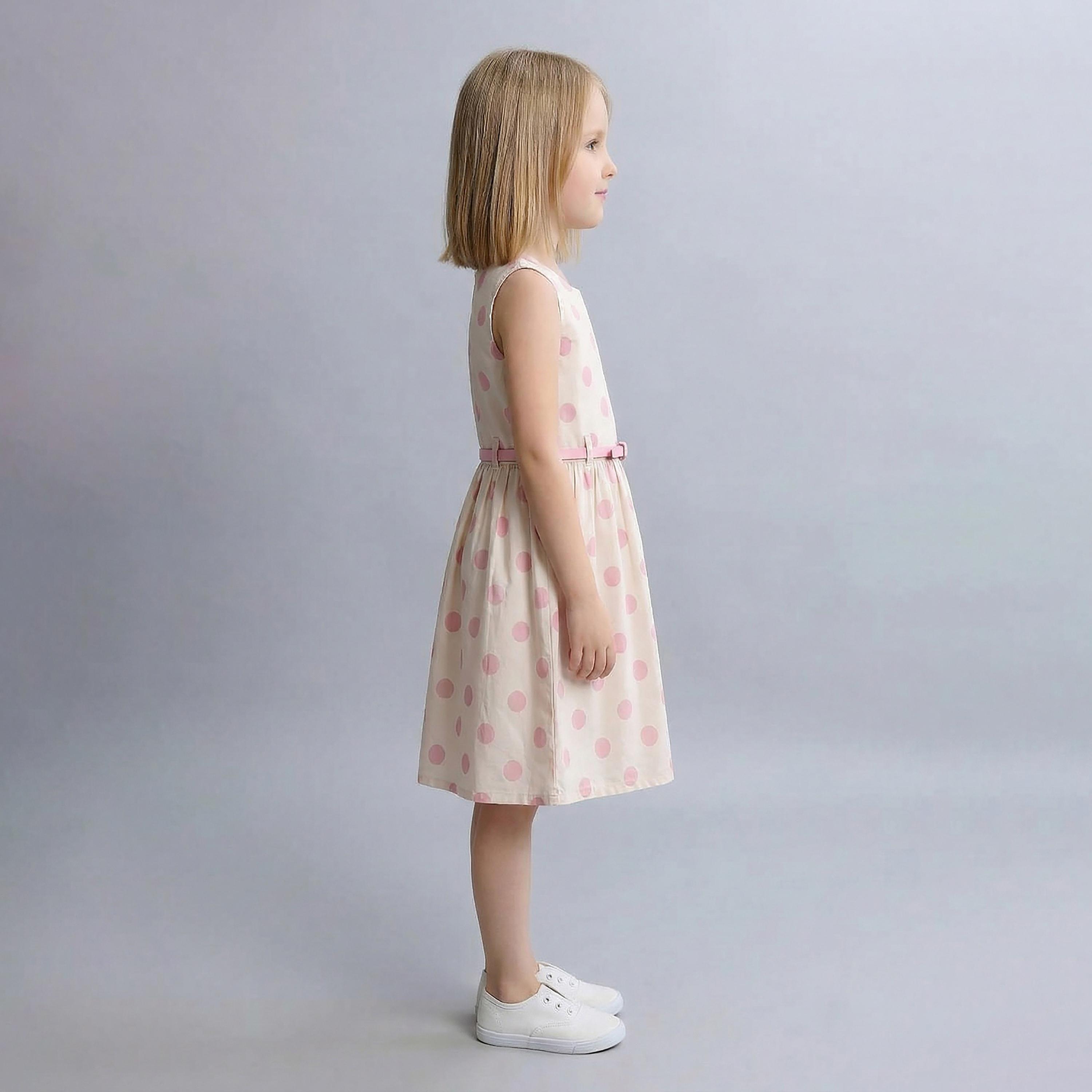 فستان قطني بدون أكمام بطبعة منقطة (بولكا دوت) مع حزام من بيبيكلو-girls-clothing-dressesandjumpsuits-image-3