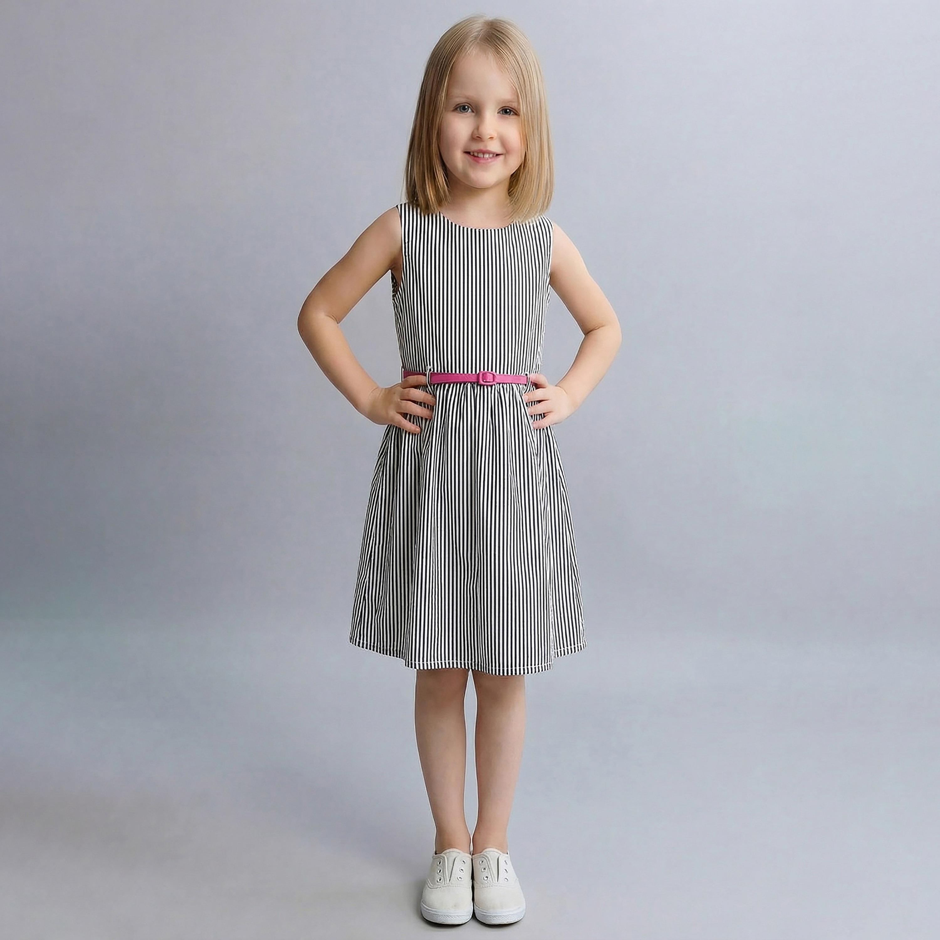 Babyqlo Cotton Striped Sleeveless Dress with Belt-girls-clothing-dressesandjumpsuits-image-1
