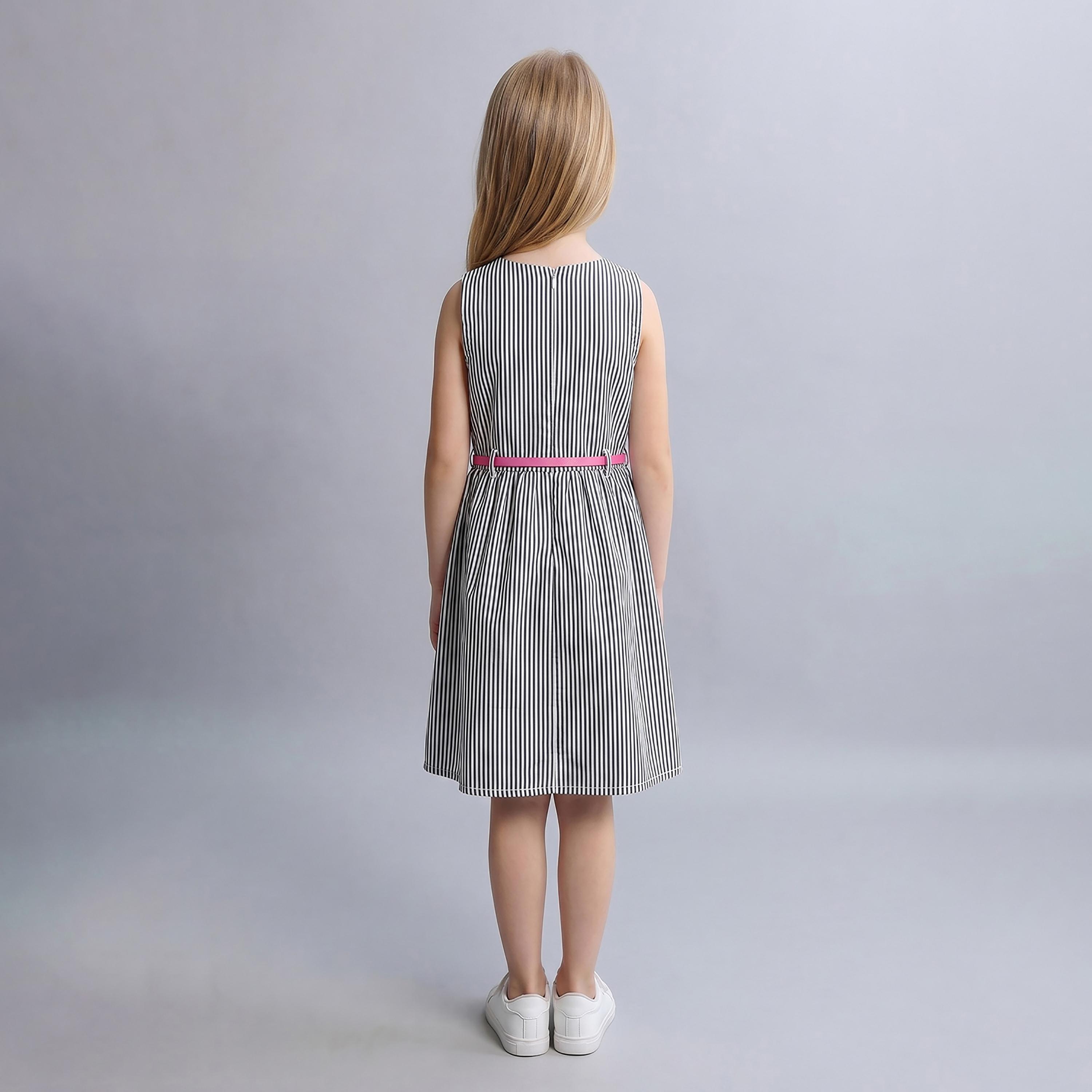 Babyqlo Cotton Striped Sleeveless Dress with Belt-girls-clothing-dressesandjumpsuits-image-2