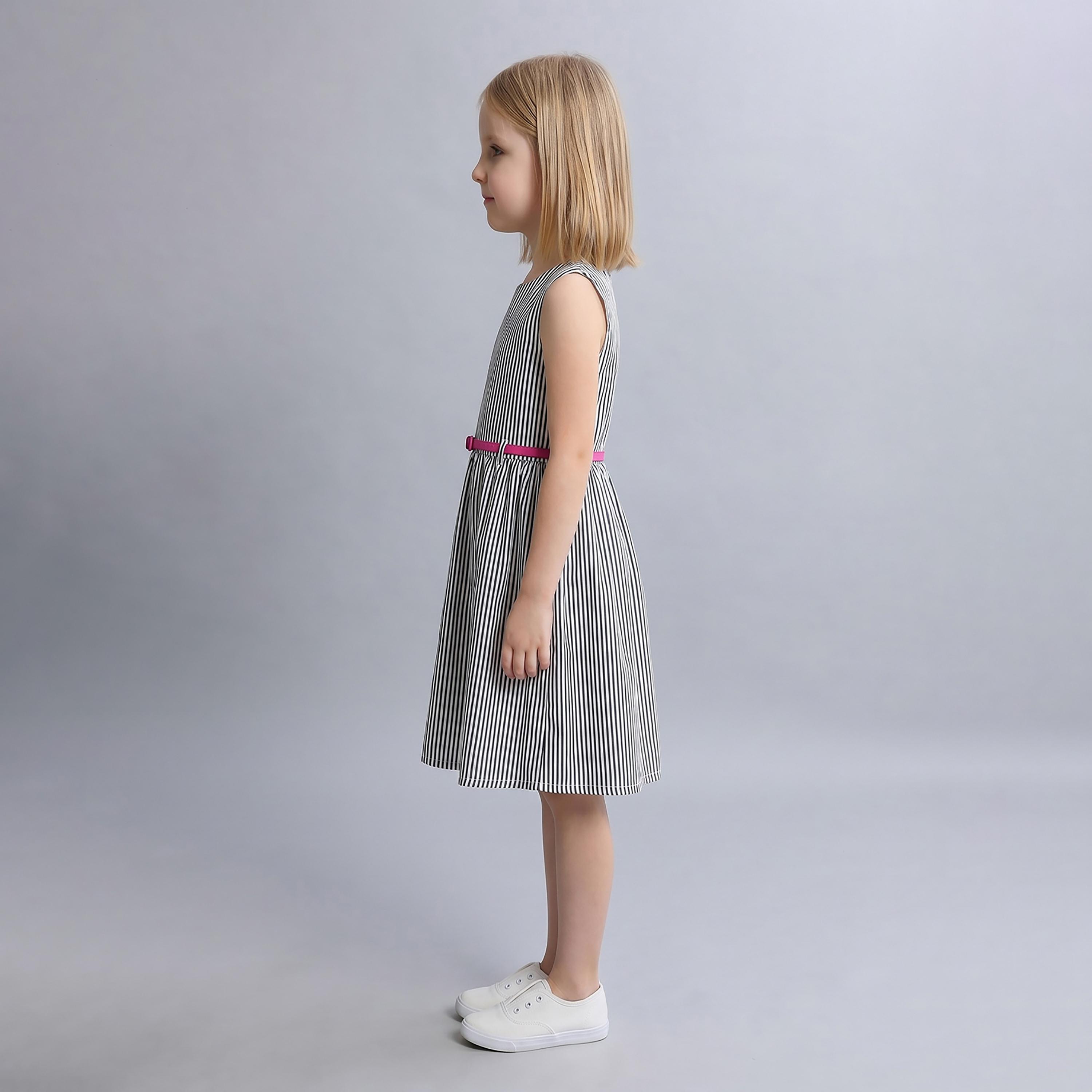 Babyqlo Cotton Striped Sleeveless Dress with Belt-girls-clothing-dressesandjumpsuits-image-3