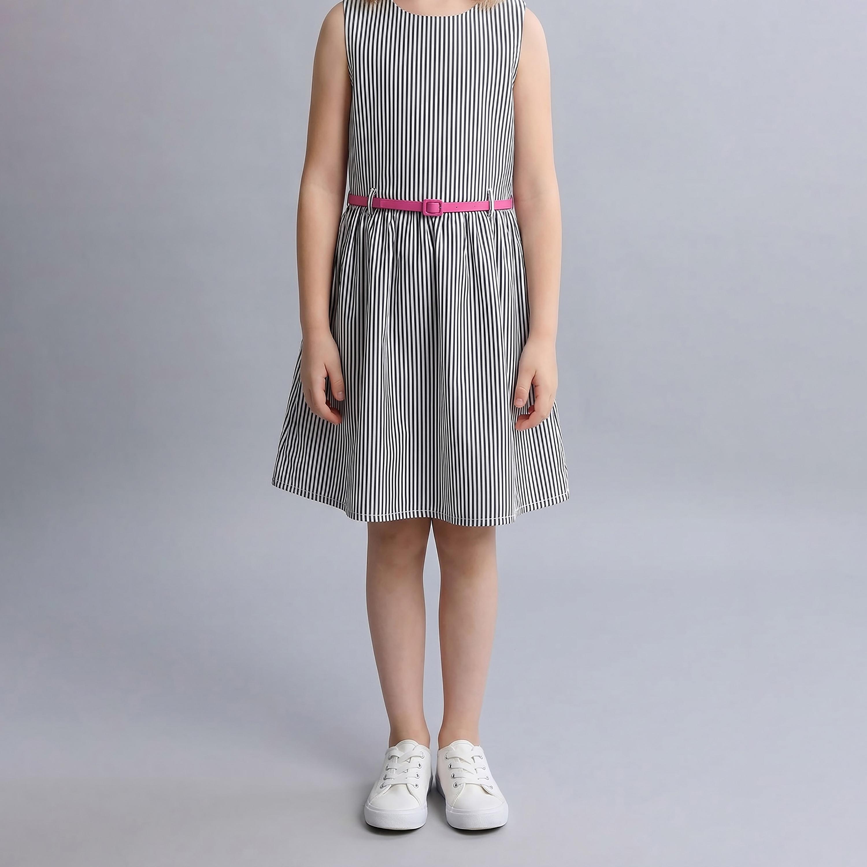 Babyqlo Cotton Striped Sleeveless Dress with Belt-girls-clothing-dressesandjumpsuits-image-4