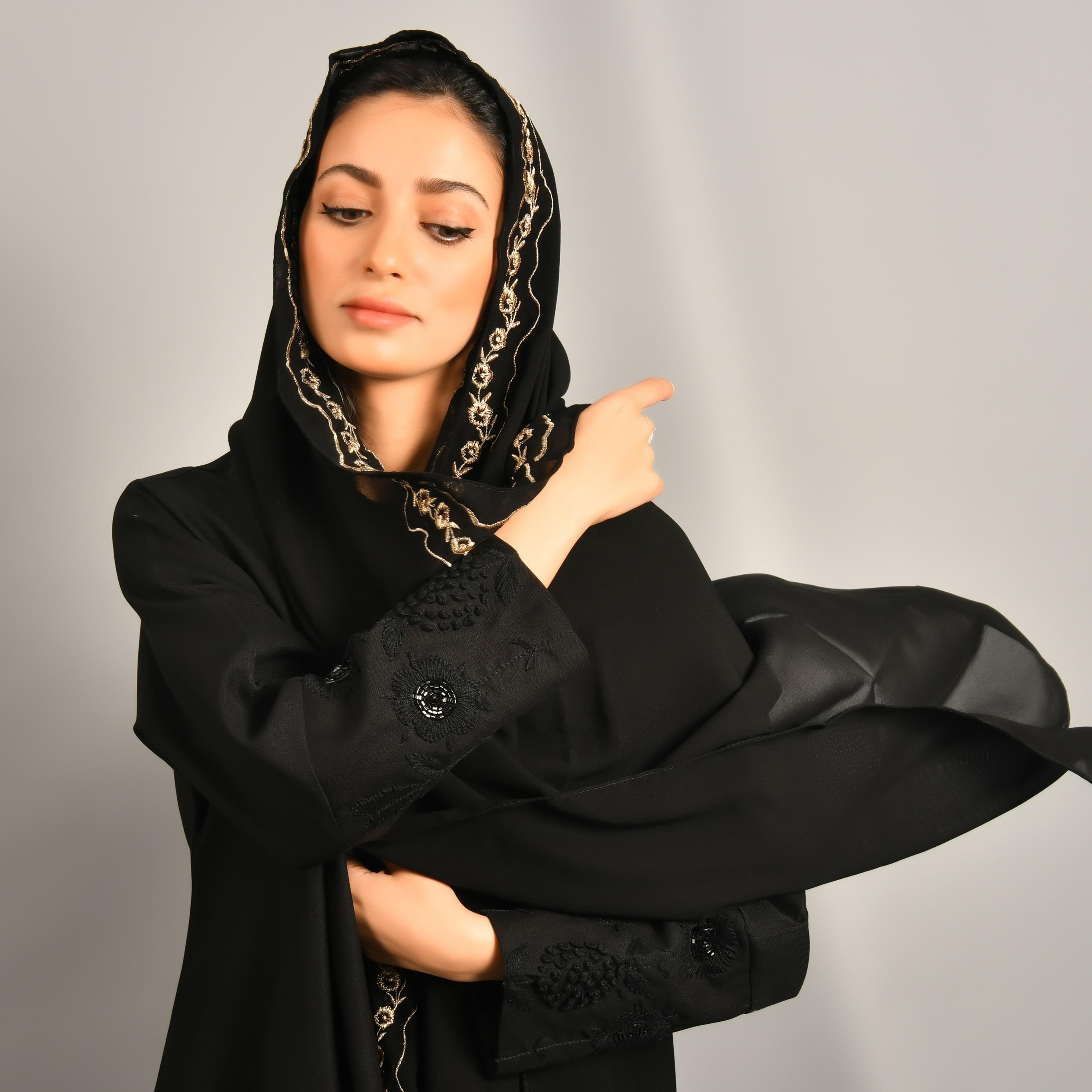 Hawraa Black Embroidered Hijab-women-arabicclothing-headscarf-hijab-image-1