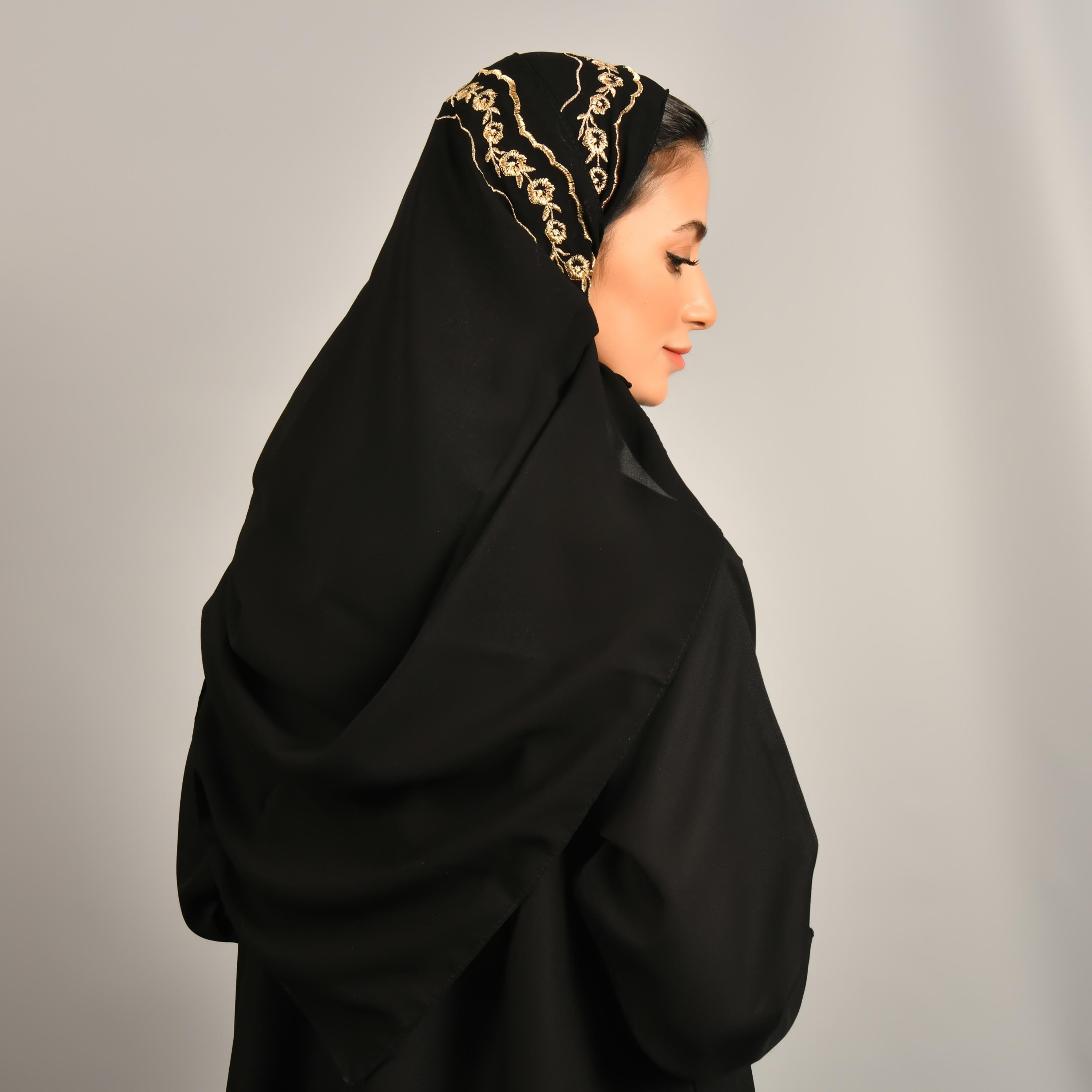 Hawraa Black Embroidered Hijab-women-arabicclothing-headscarf-hijab-image-2