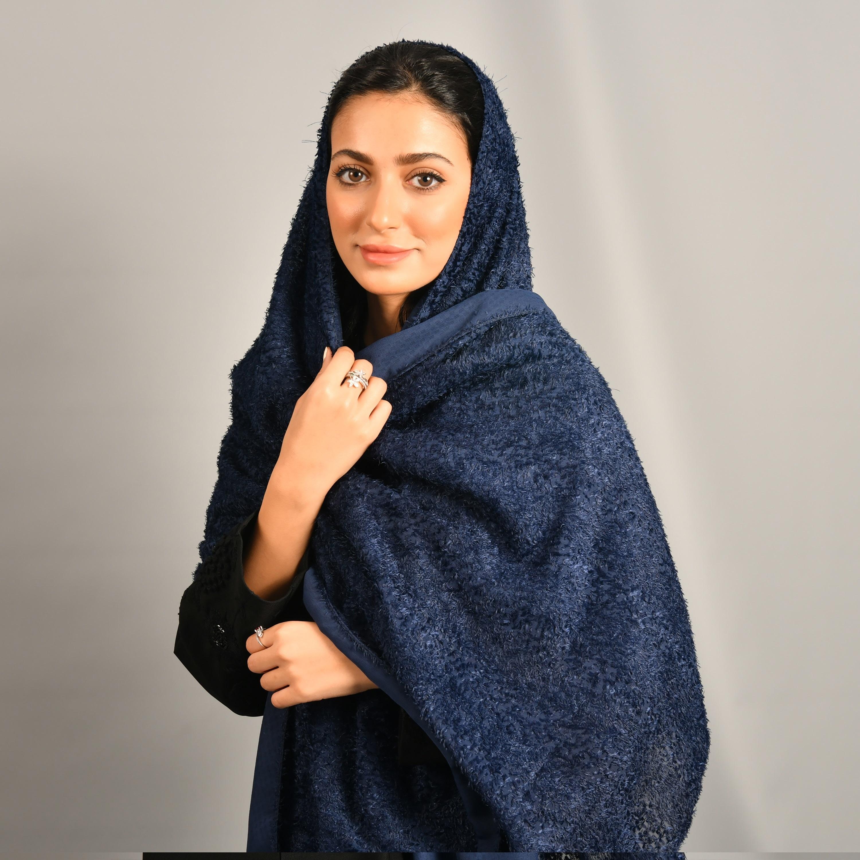 Hawraa Blue Fluffy Textured Scarf-women-arabicclothing-headscarf-hijab-image-1