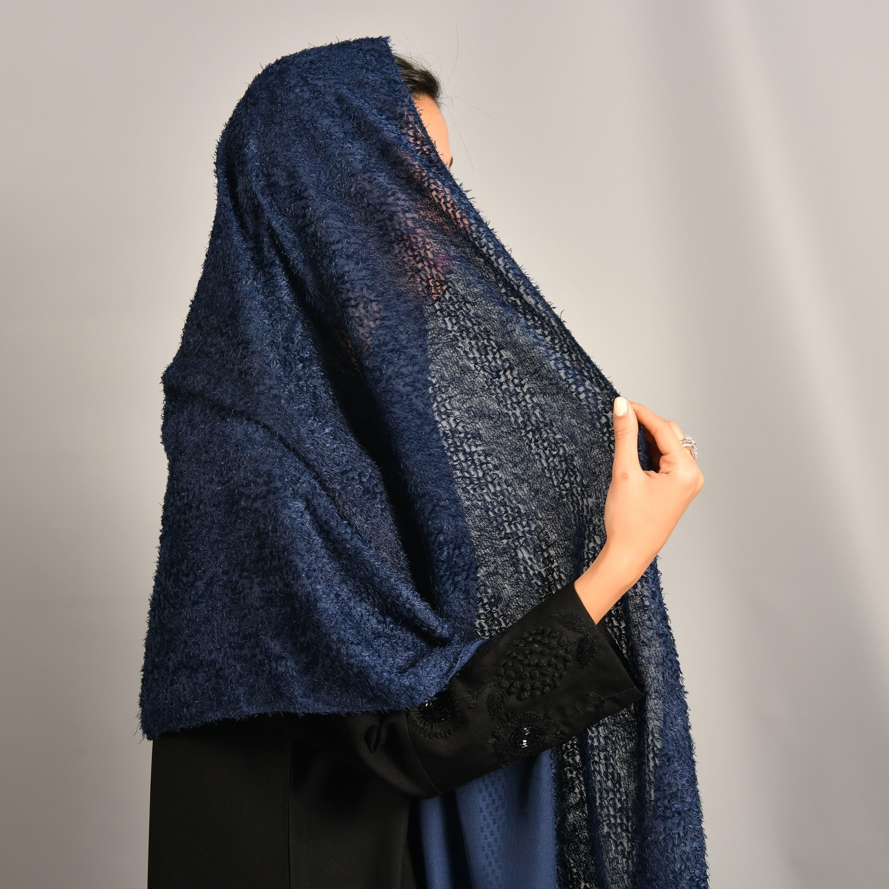 Hawraa Blue Fluffy Textured Scarf-women-arabicclothing-headscarf-hijab-image-3
