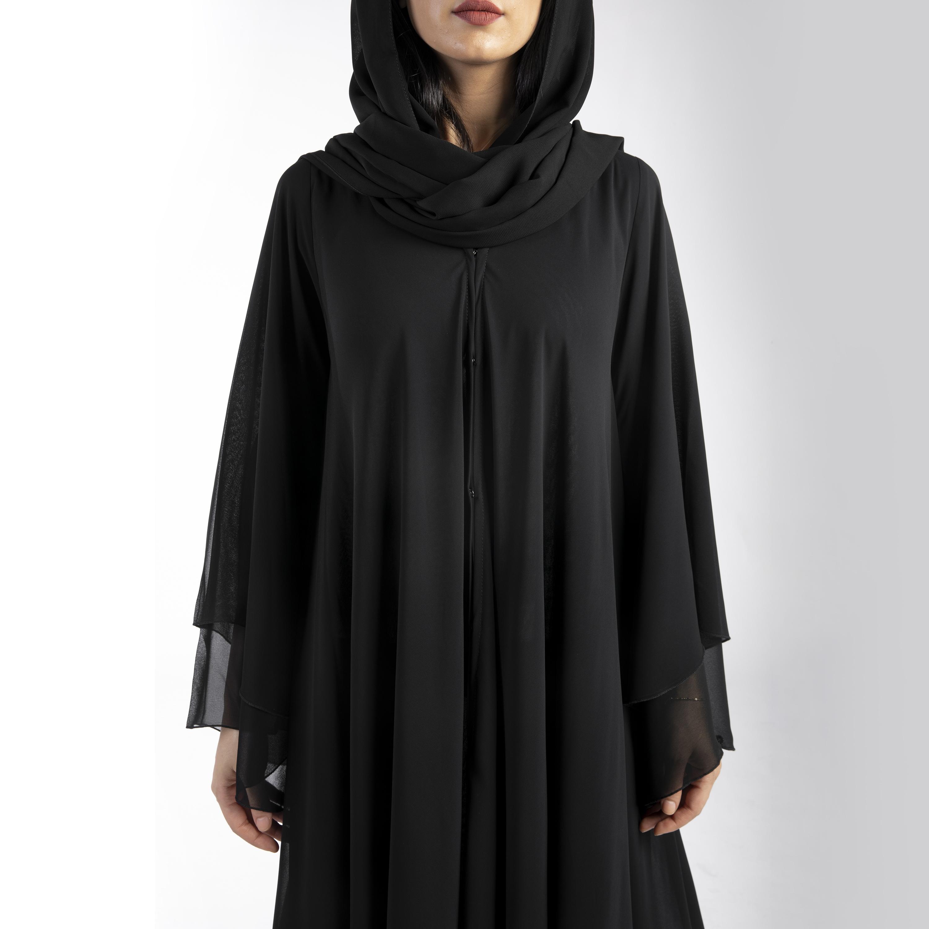 Ramshaa Plain Flounce Hem Abaya with Hijab-women-arabicclothing-abayas-image-3