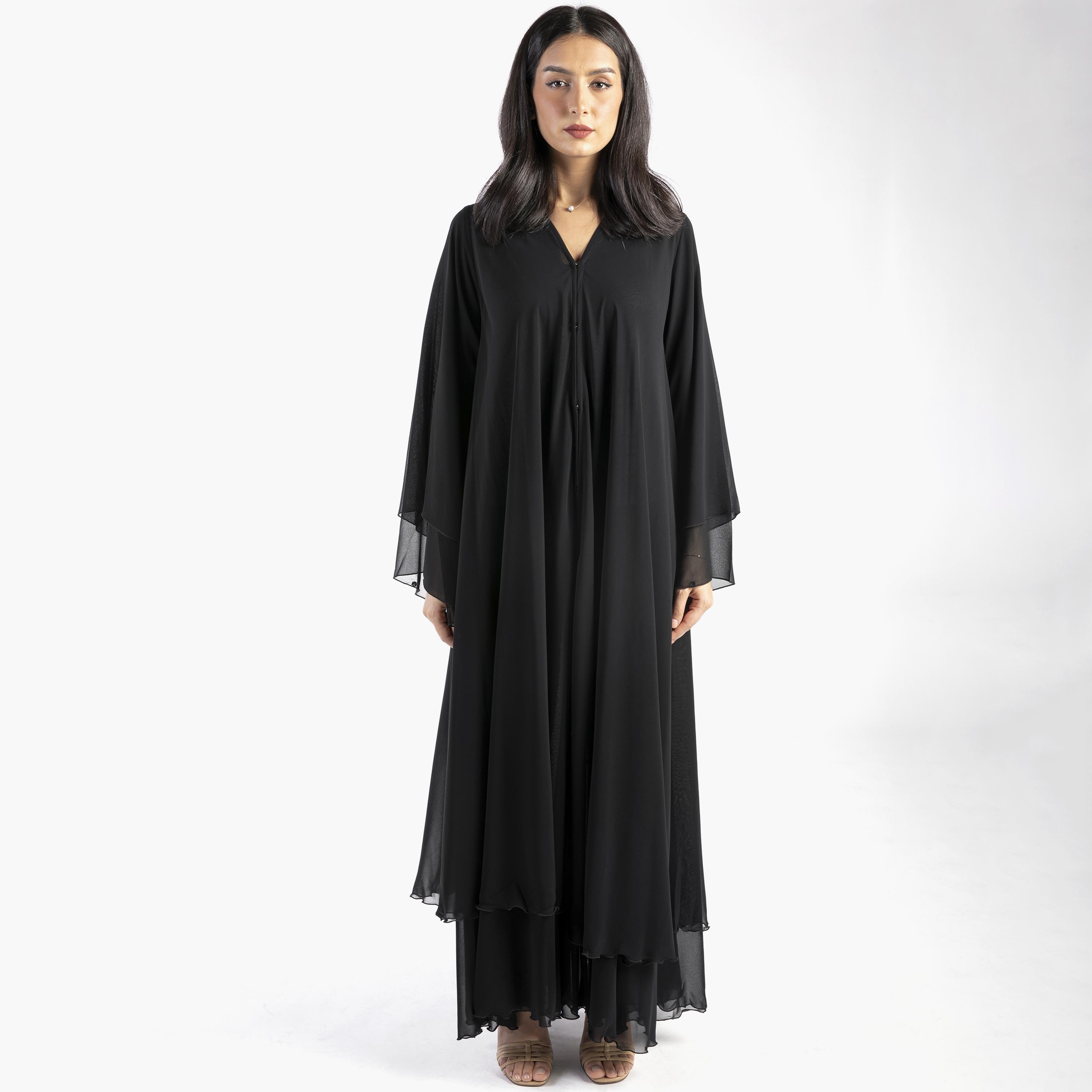 Ramshaa Plain Flounce Hem Abaya with Hijab-women-arabicclothing-abayas-image-4