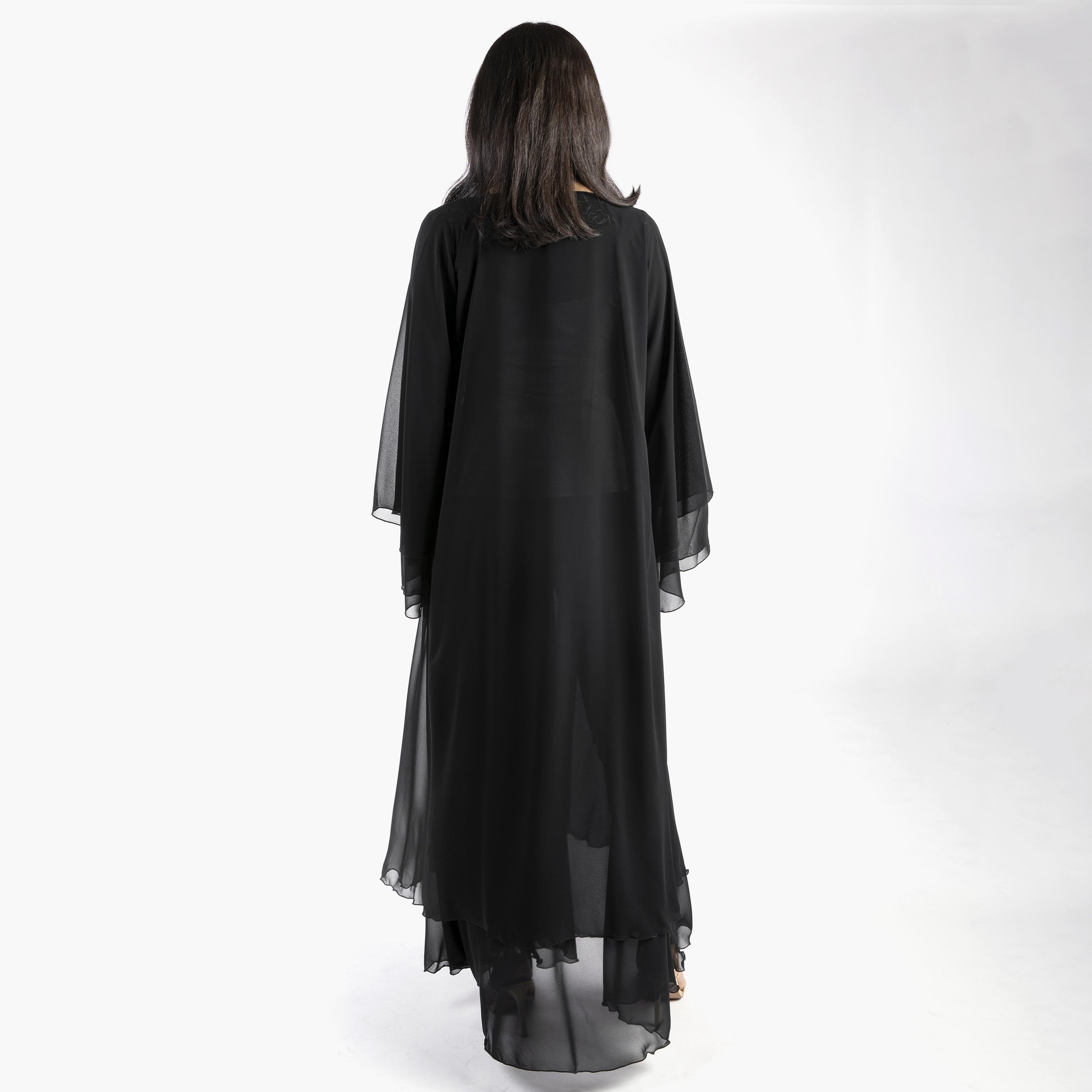 Ramshaa Plain Flounce Hem Abaya with Hijab-women-arabicclothing-abayas-image-5
