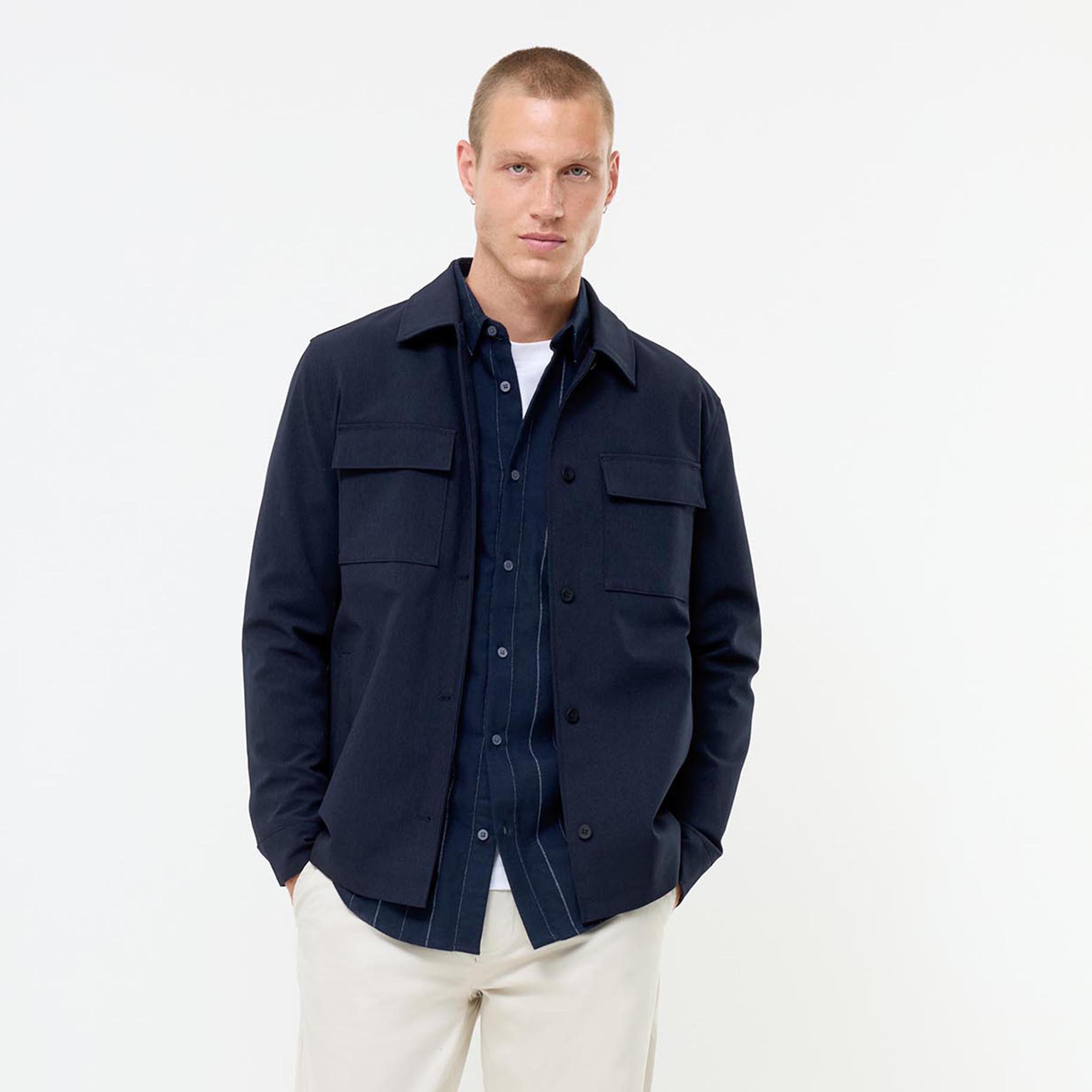 French Connection Plain Collared Long Sleeves Men's Shacket-men-clothing-shirts-image-1