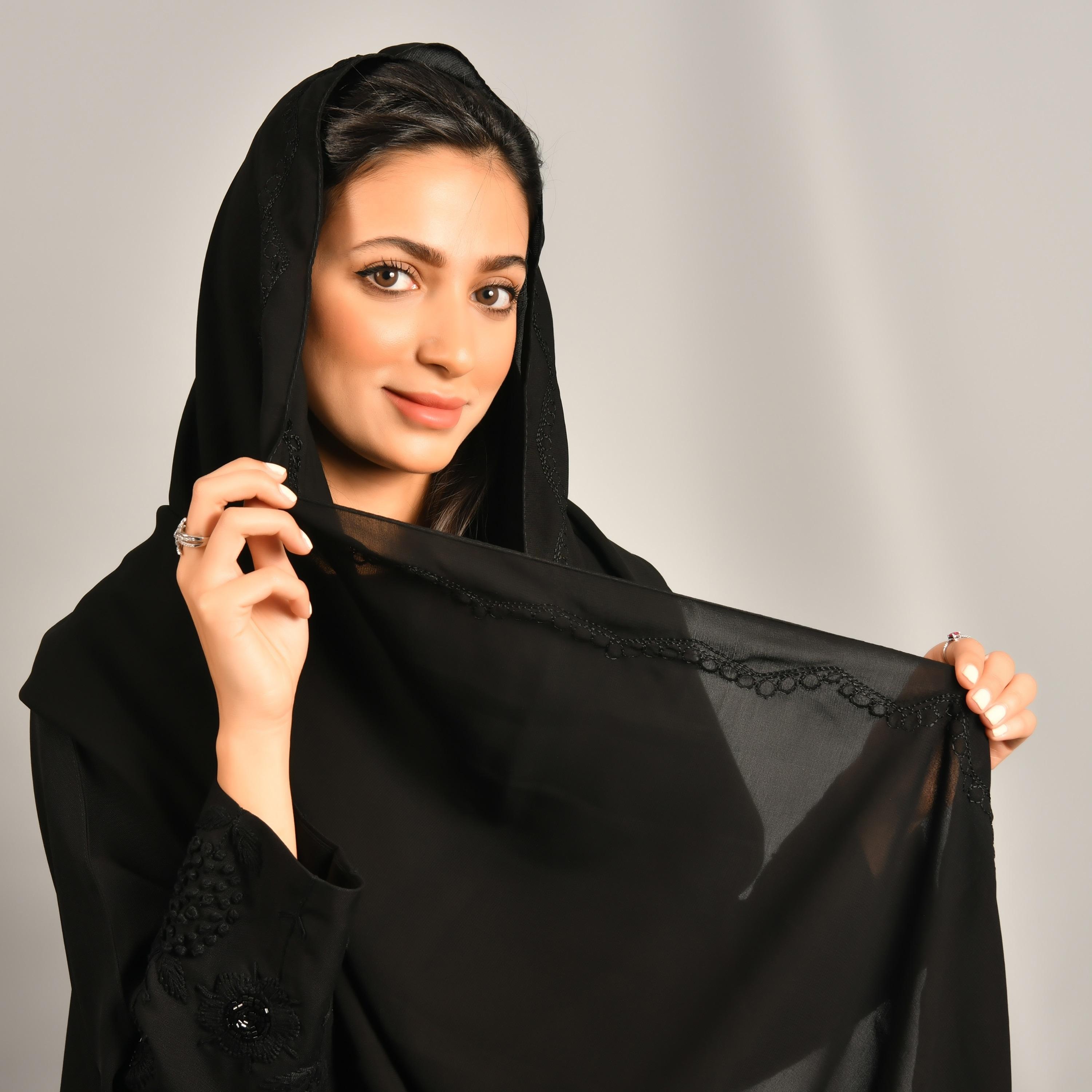 Hawraa Black Embroidered Hijab-women-arabicclothing-headscarf-hijab-image-1
