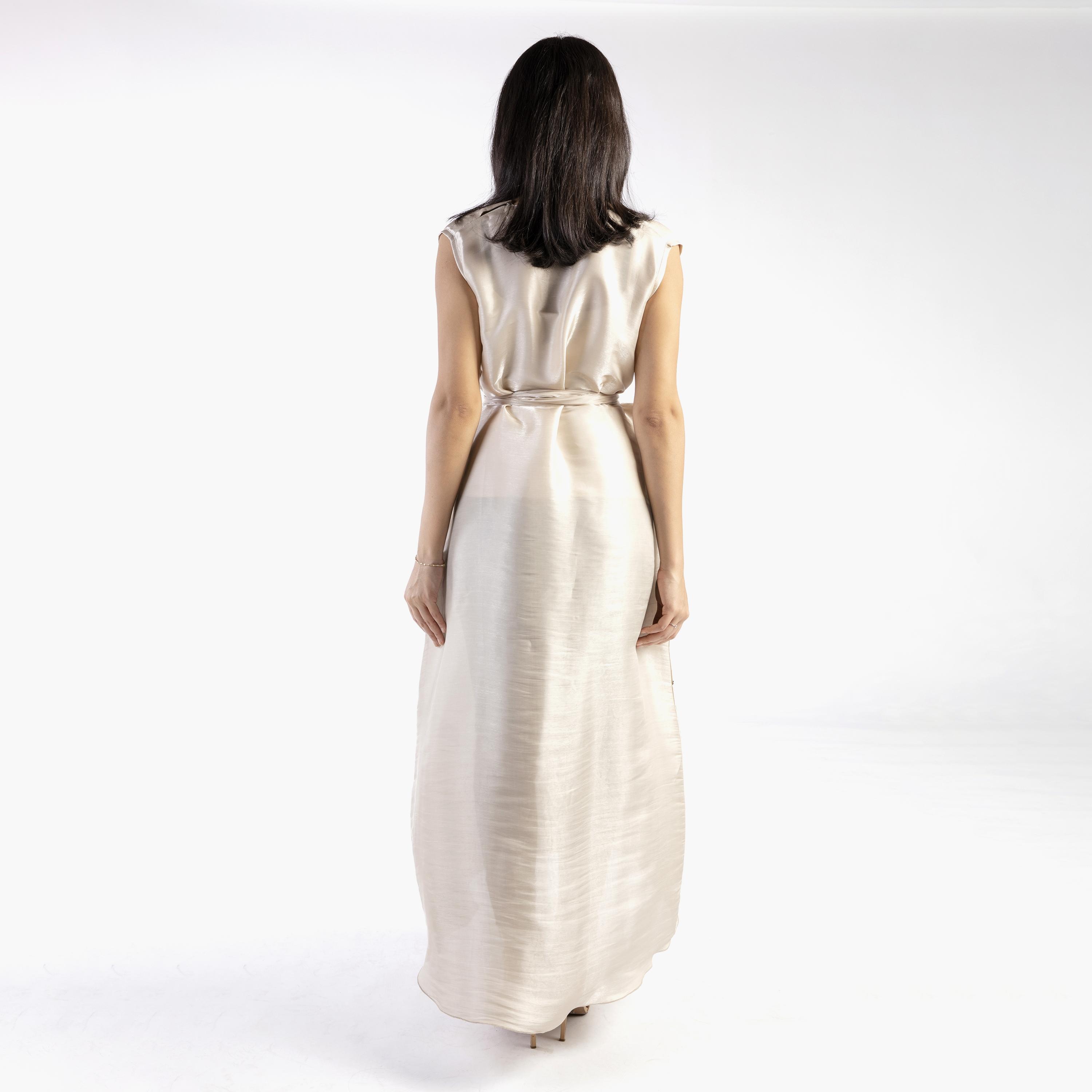 Ramshaa Plain V-Neck Tie Belt Maxi Dress-women-arabicclothing-abayainner-image-4