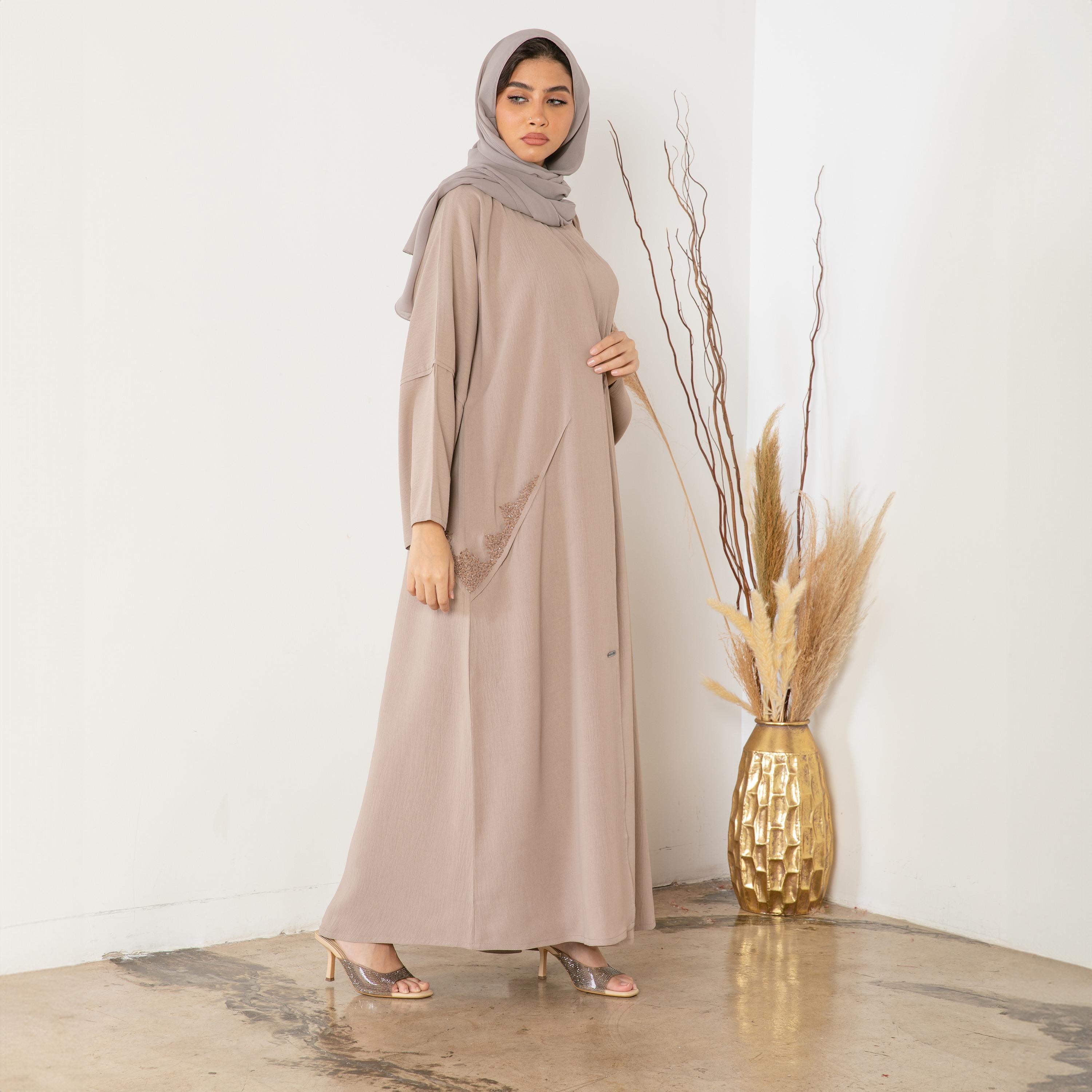Ramshaa Crystal and Thread Work V-Neck Abaya with Hijab-women-arabicclothing-abayas-image-2