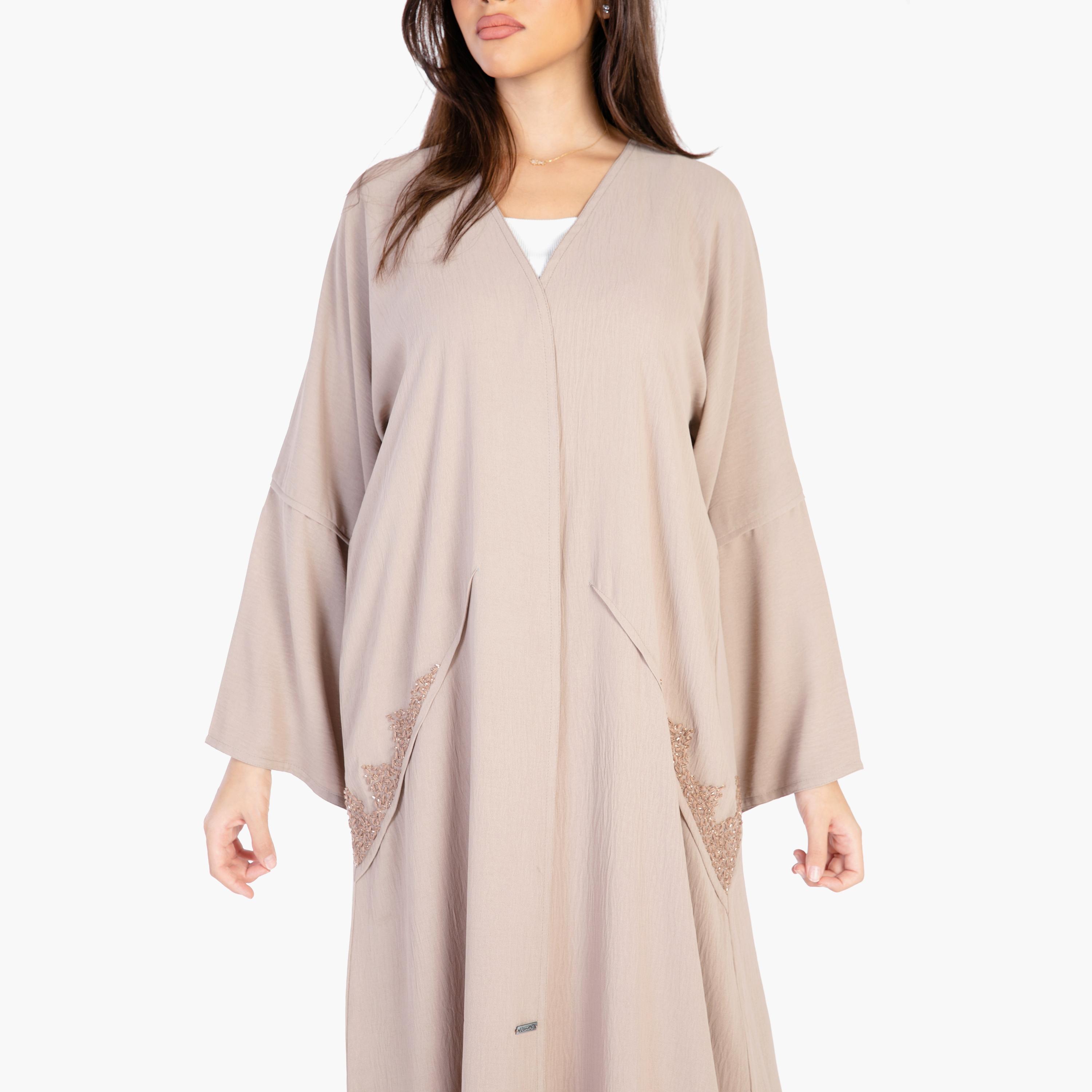 Ramshaa Crystal and Thread Work V-Neck Abaya with Hijab-women-arabicclothing-abayas-image-3