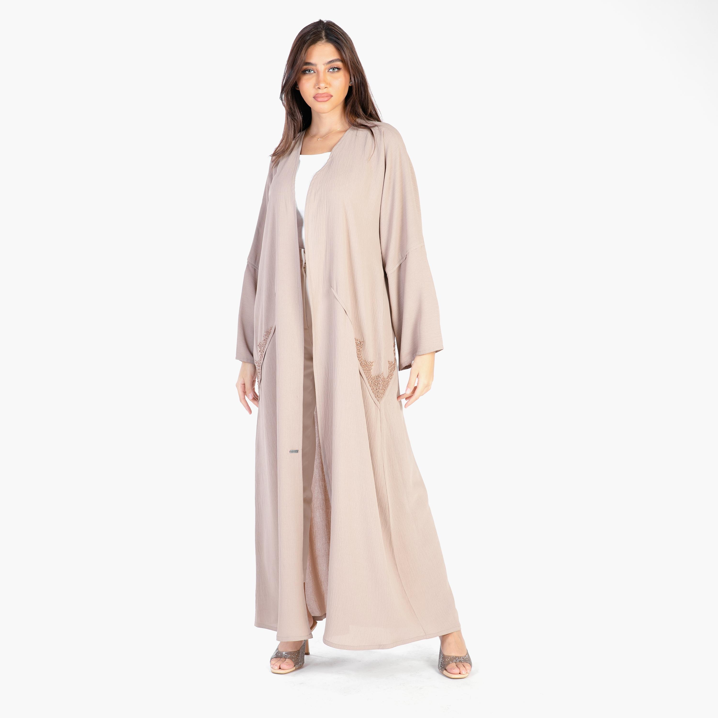 Ramshaa Crystal and Thread Work V-Neck Abaya with Hijab-women-arabicclothing-abayas-image-4