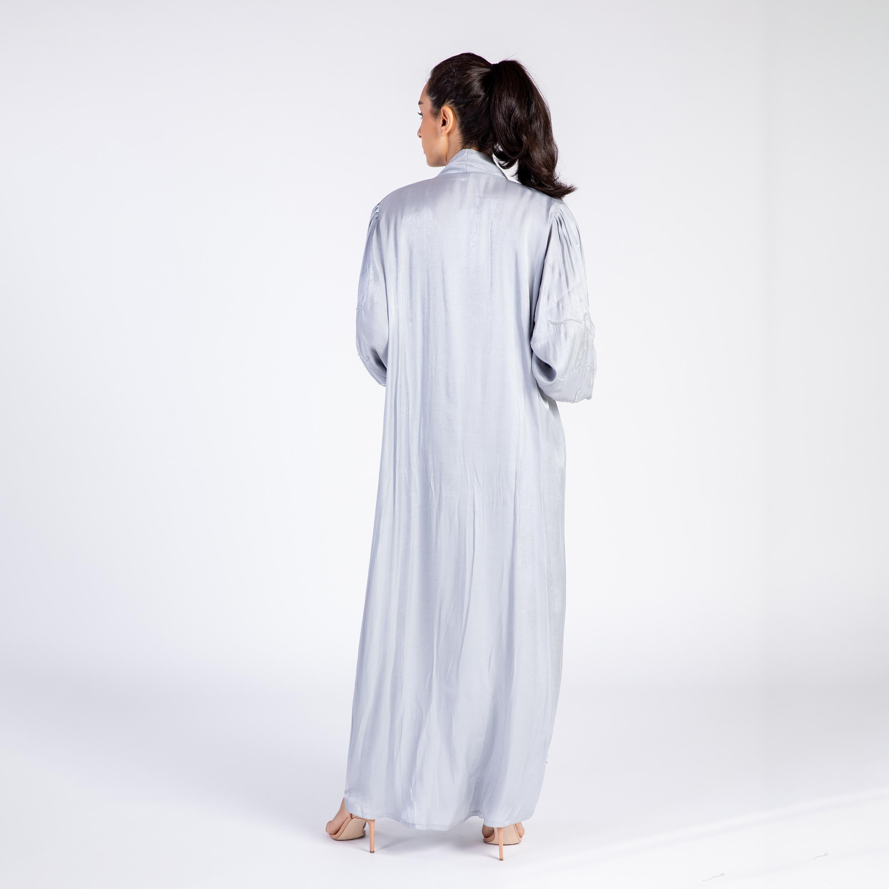 Ramshaa Crystal Detail on Sleeves Open Front Abaya with Hijab-women-arabicclothing-abayas-image-5