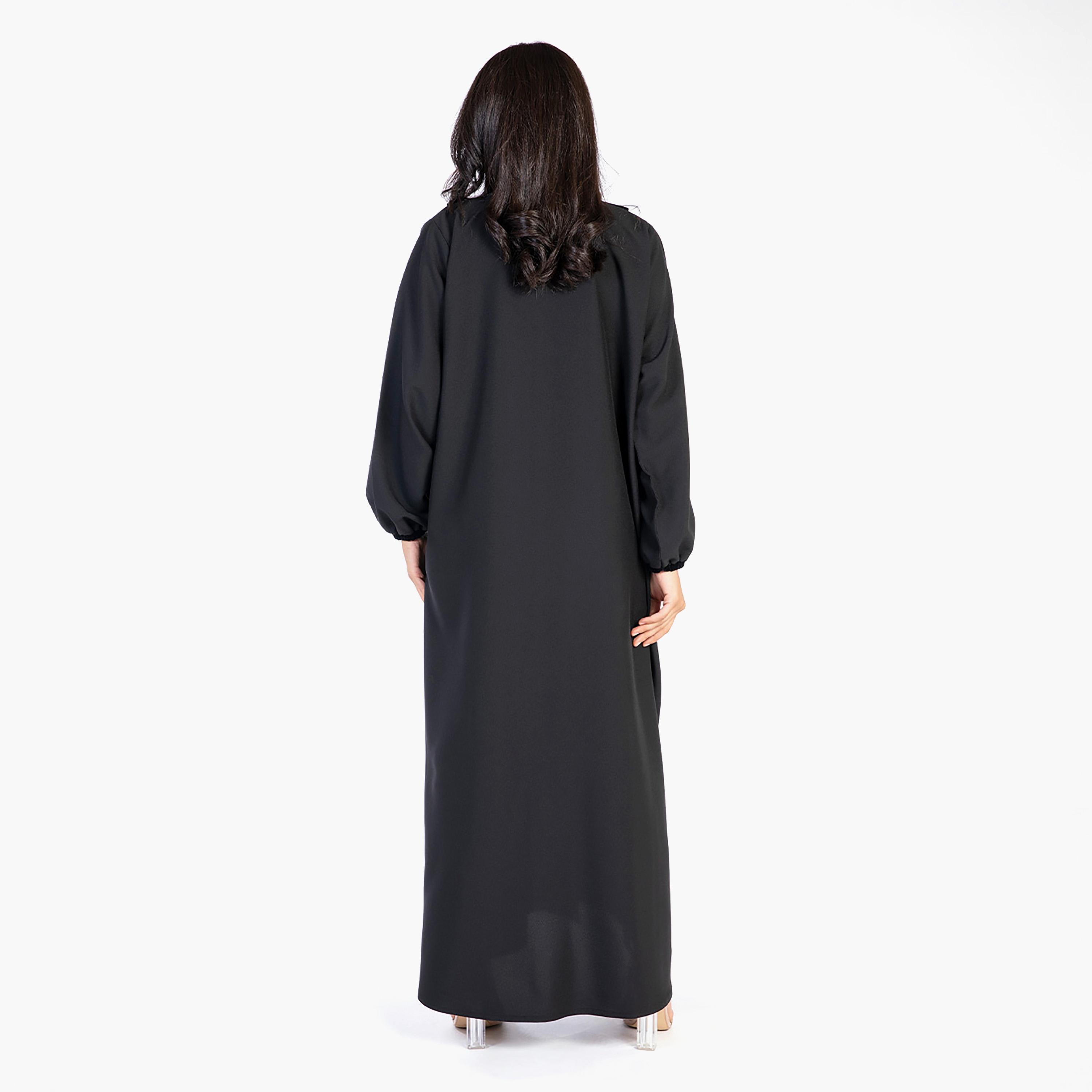 Ramshaa Plain Velvet Lapel Collar Abaya with Hijab-women-arabicclothing-abayas-image-5