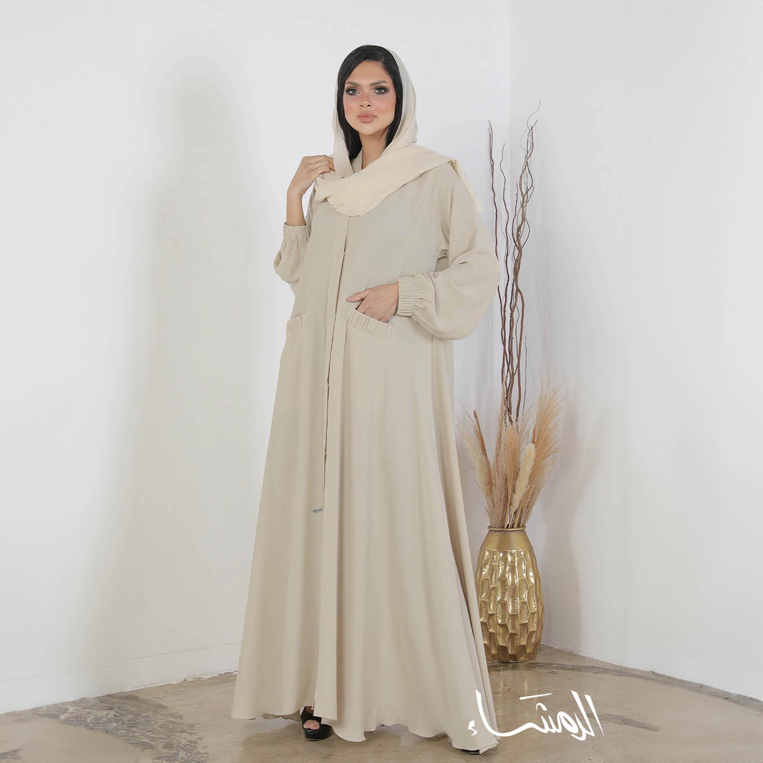 Ramshaa Plain Pocket Detail Abaya with Hijab-women-arabicclothing-abayas-image-2