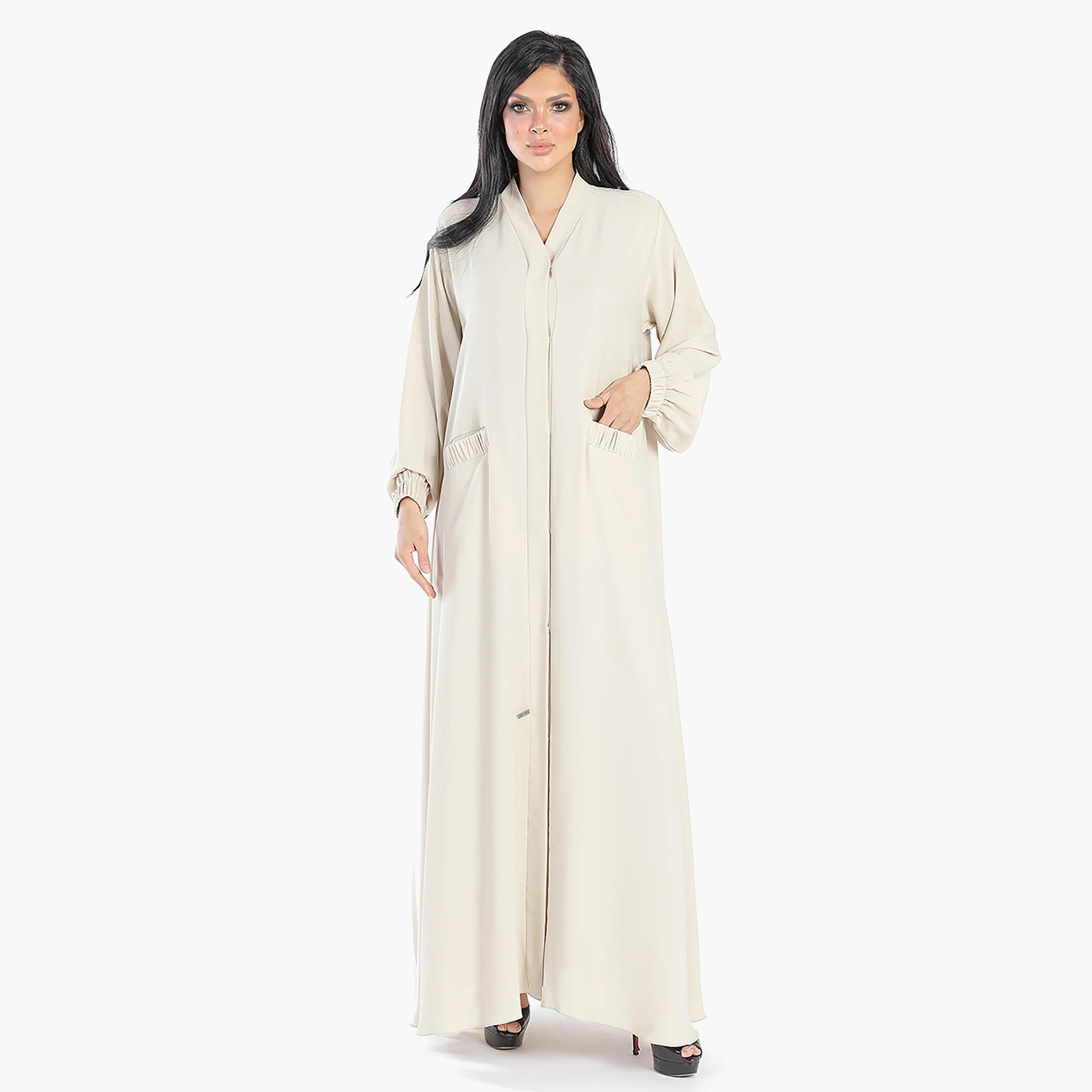 Ramshaa Plain Pocket Detail Abaya with Hijab-women-arabicclothing-abayas-image-4