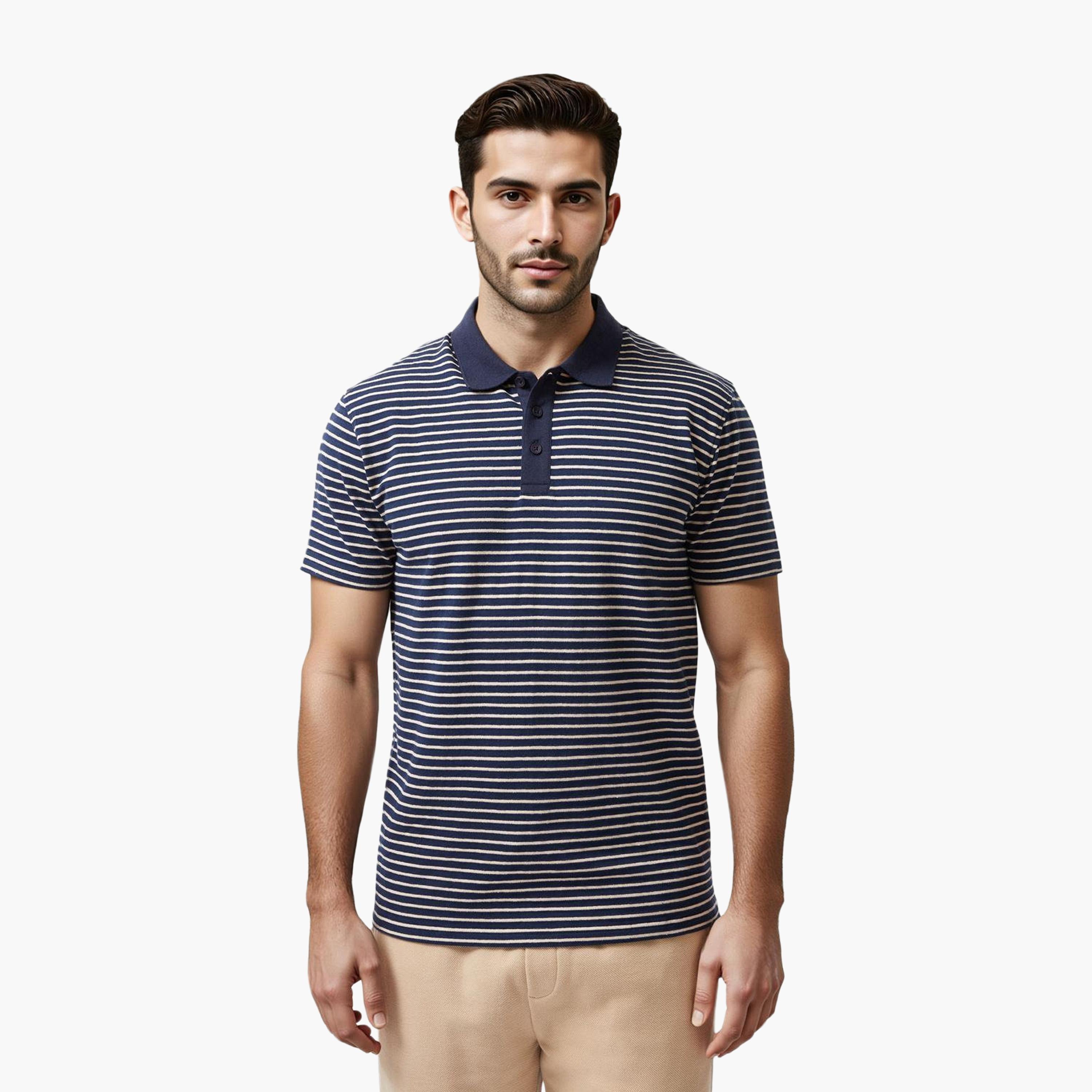 French Connection Striped Collared Short Sleeves Men's T-Shirt-men-clothing-tshirtsandpolos-tshirts-image-1