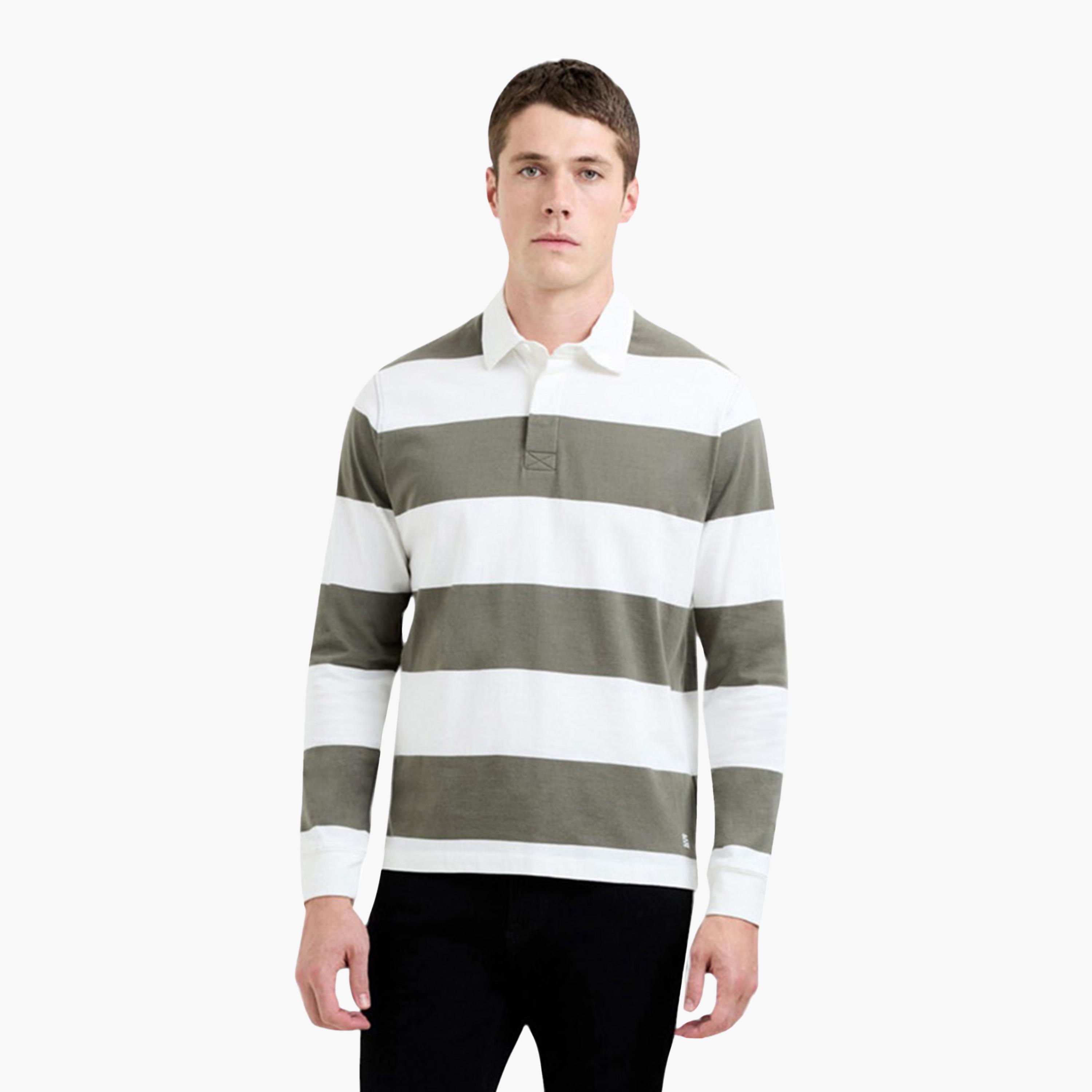 تيشيرت راجبي رجالي مخطط بأكمام طويلة وياقة من فرينش كونكشن-men-clothing-tshirtsandpolos-tshirts-image-1
