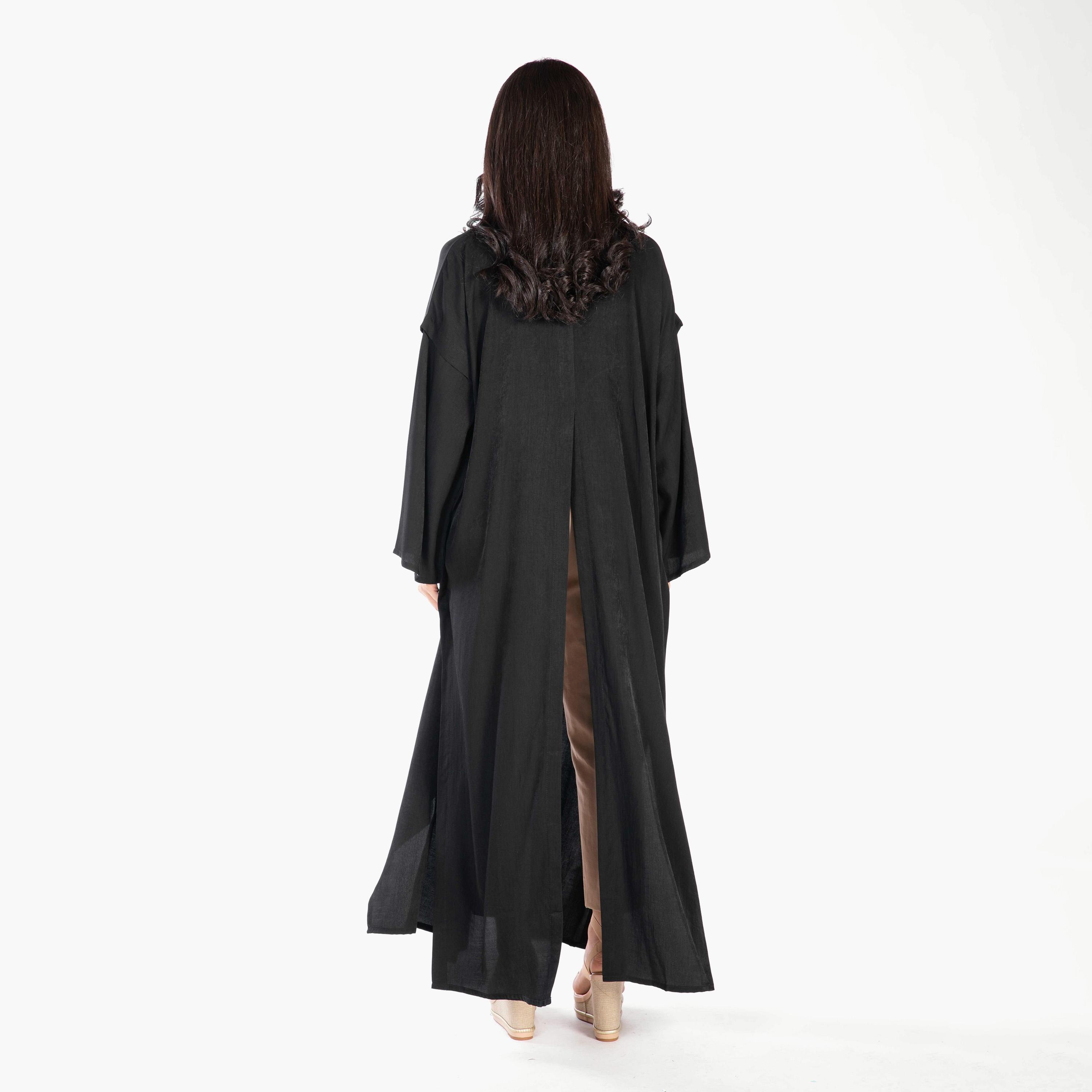 Ramshaa Ruffle Pocket Detail Front Open Abaya with Hijab-women-arabicclothing-abayas-image-4