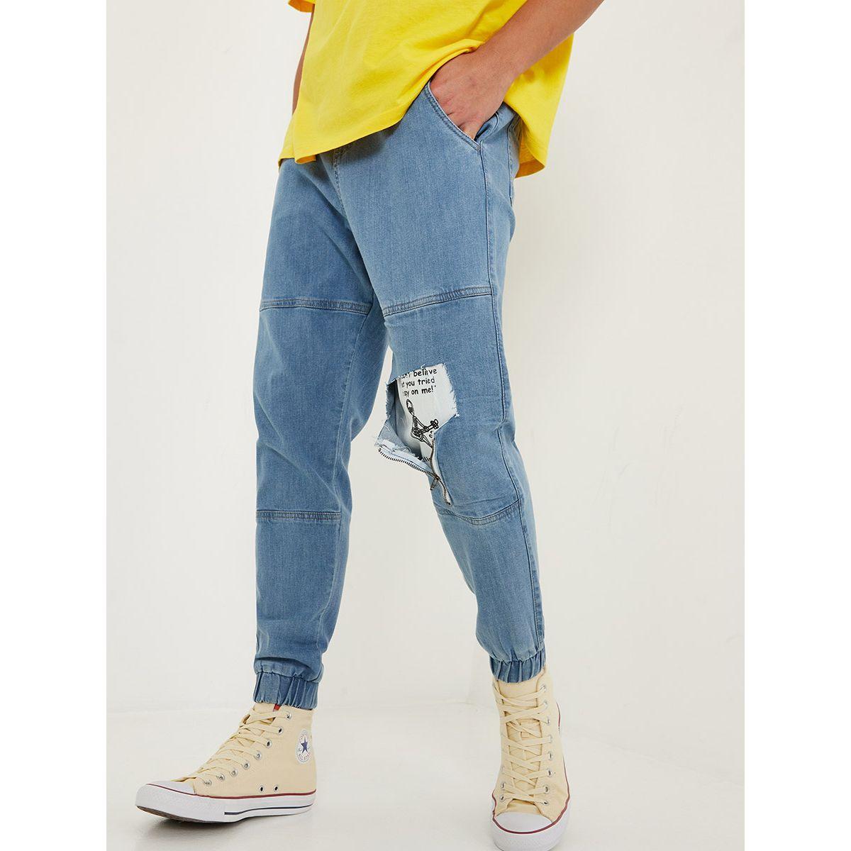 Styli Slim Fit Cuffed Denim Jogger with Cut and Sew Panel-men-clothing-bottoms-joggers-image-1