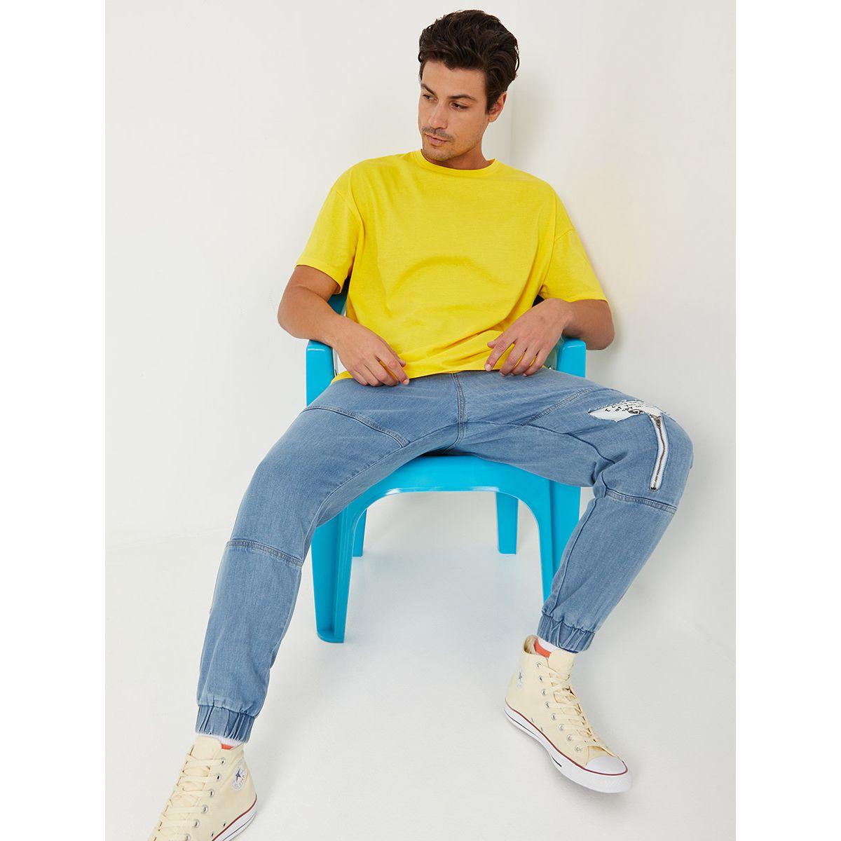 Styli Slim Fit Cuffed Denim Jogger with Cut and Sew Panel-men-clothing-bottoms-joggers-image-3