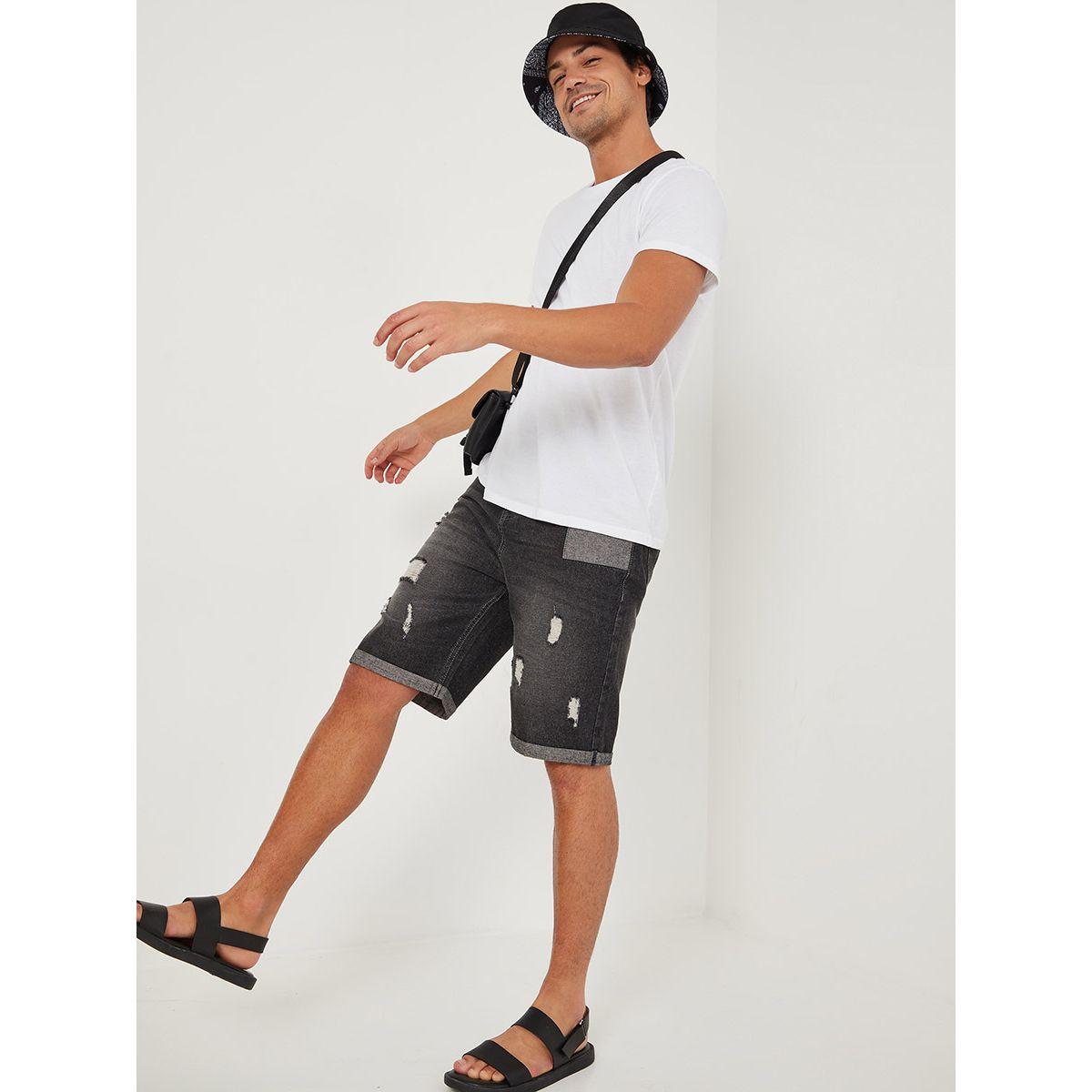 Styli Washed Denim Shorts with Turn Up and Rib Detail-men-clothing-bottoms-shorts-image-2