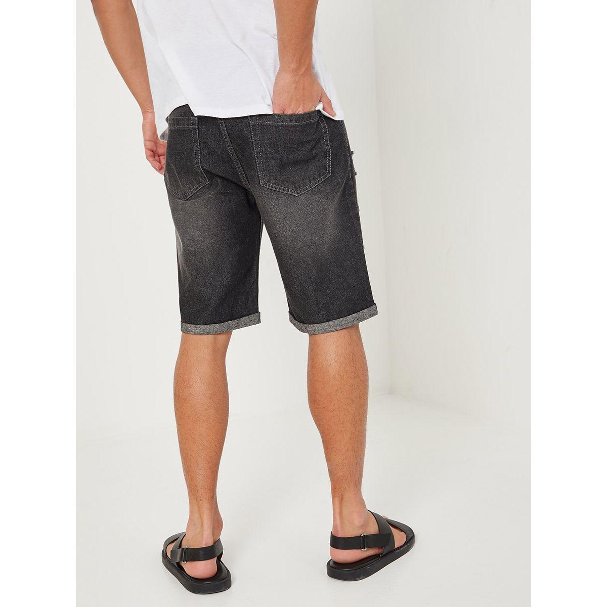 Styli Washed Denim Shorts with Turn Up and Rib Detail-men-clothing-bottoms-shorts-image-4