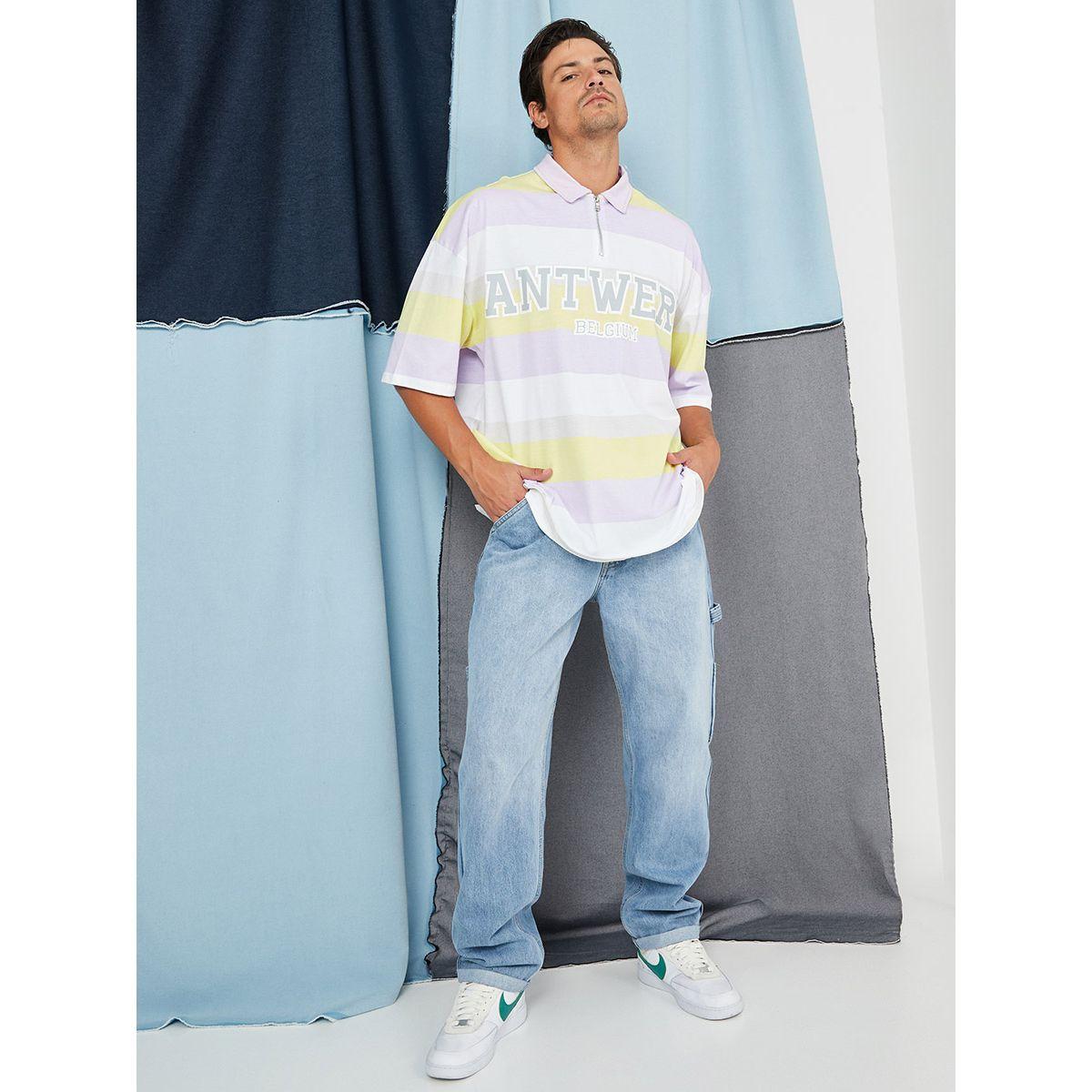 Styli Multi Stripe and Text Graphic Print Oversized Polo-men-clothing-tshirtsandpolos-polos-image-2