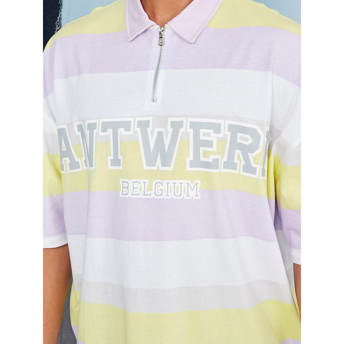 Styli Multi Stripe and Text Graphic Print Oversized Polo-men-clothing-tshirtsandpolos-polos-image-3