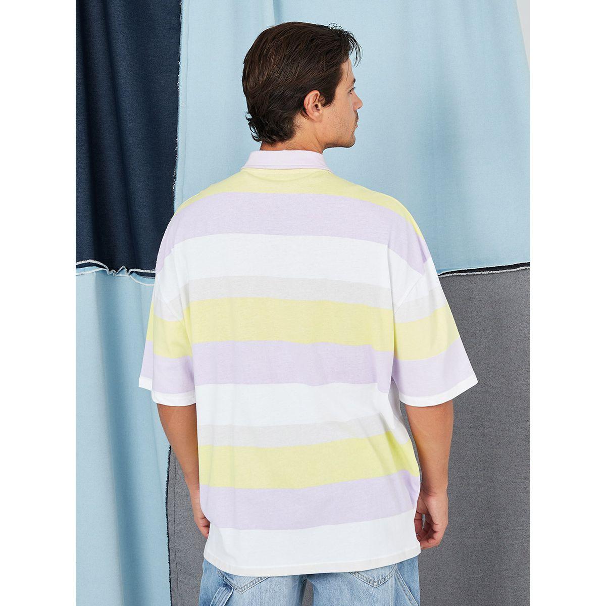 Styli Multi Stripe and Text Graphic Print Oversized Polo-men-clothing-tshirtsandpolos-polos-image-4