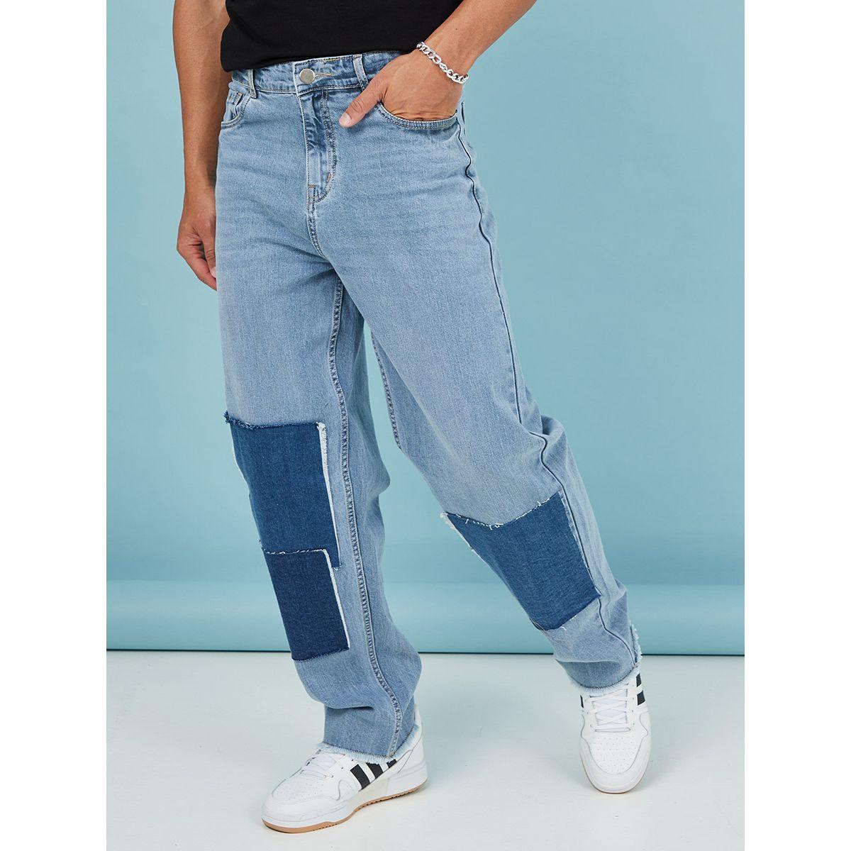 Styli Patchwork Baggy Fit Jeans with Pockets-men-clothing-bottoms-jeans-image-1