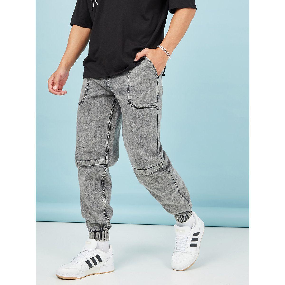Styli Acid Wash Baggy Fit Jeans with Cut and Sew Panel-men-clothing-bottoms-jeans-image-1