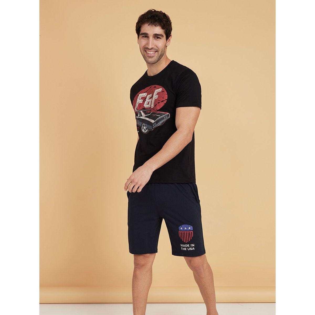 Styli Fast & Furious Graphic Print Round Neck T-shirt and Shorts Set-men-clothing-nightwear-sets-image-2
