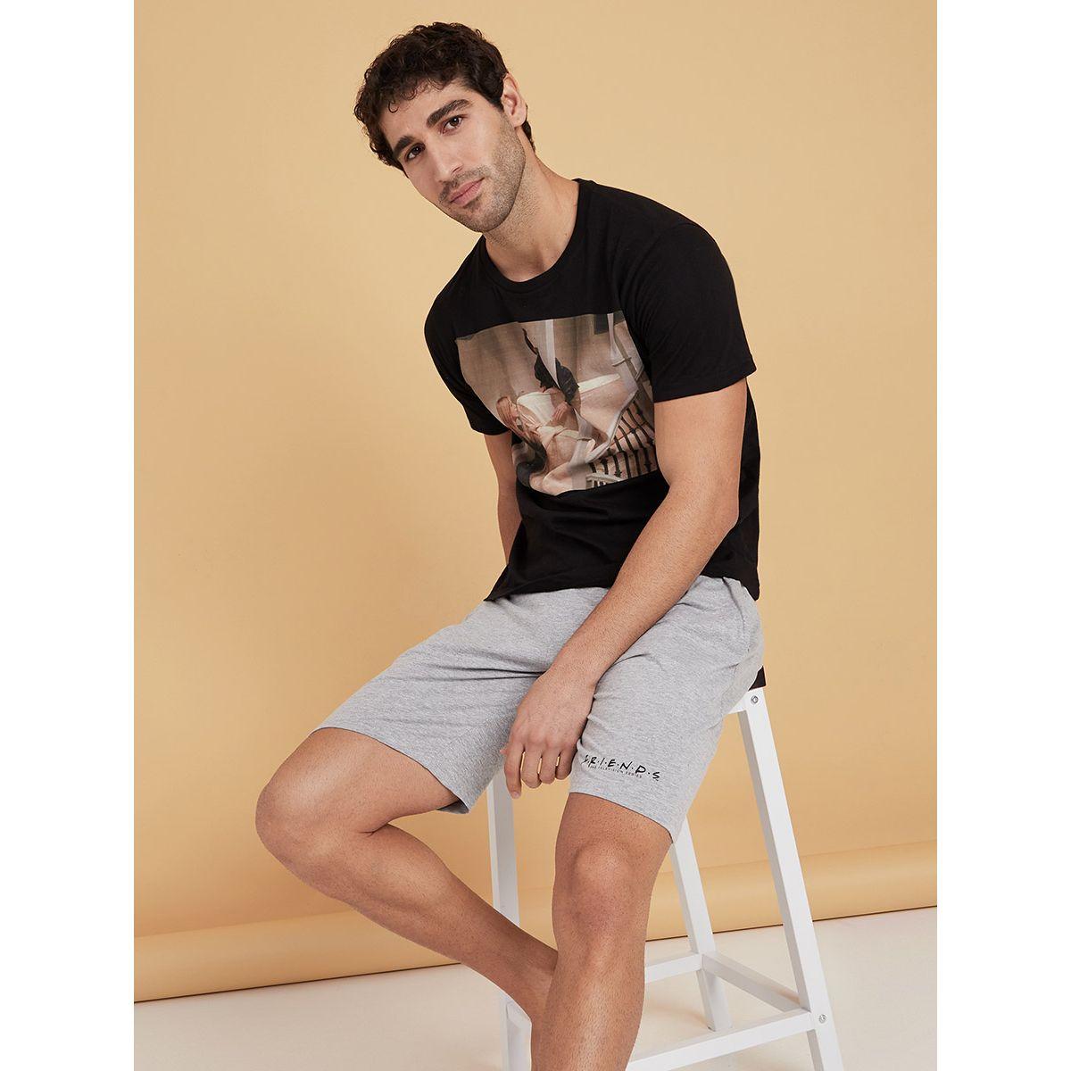 Styli Friends Graphic Print Round Neck T-shirt and Shorts Set-men-clothing-nightwear-sets-image-1