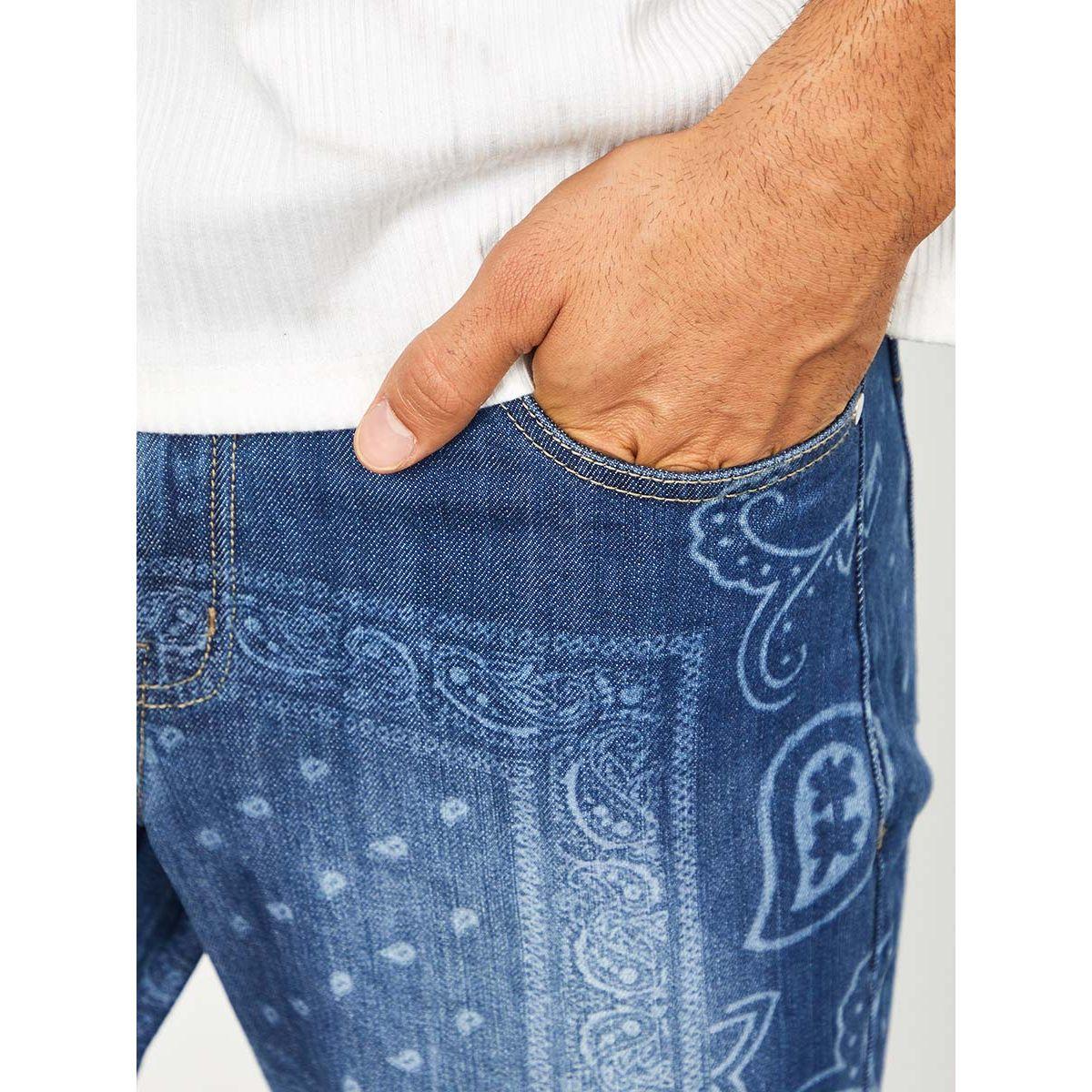 Styli Paisley Print Regular Fit Jeans with Light Distress-men-clothing-bottoms-jeans-image-3