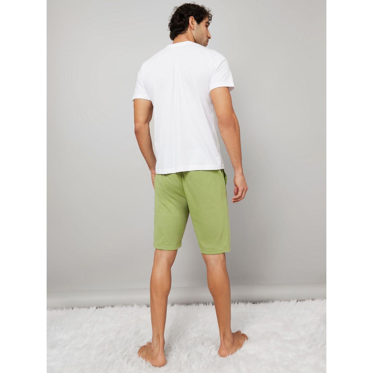 Styli Unwind Slogan Detail T-shirt and Solid Shorts Nightwear Set-men-clothing-nightwear-sets-image-5