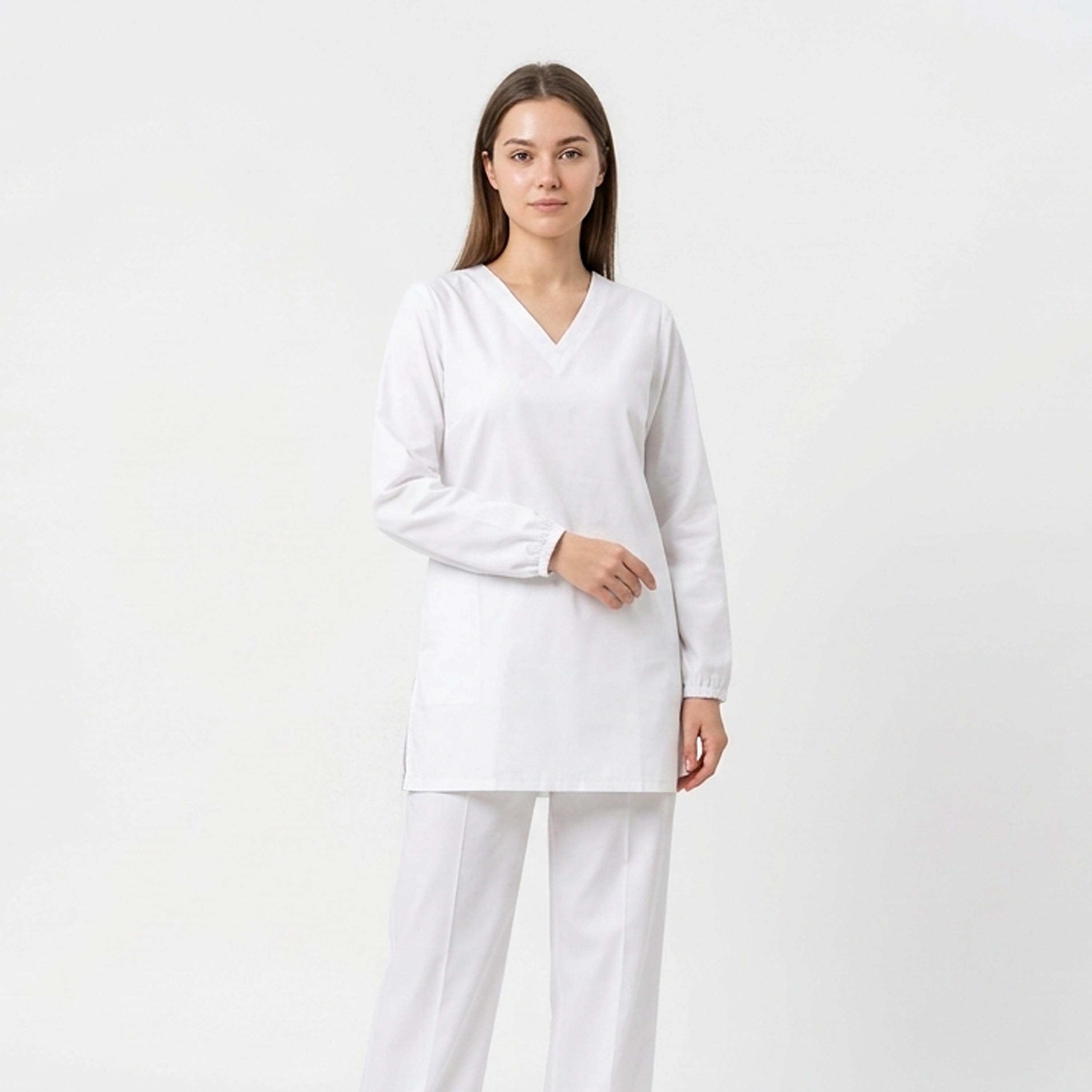 Hawraa White Elasticated Cuff Sleeves Linen Women's Hajj Abaya with Hijab-women-arabicclothing-prayerclothing-image-2