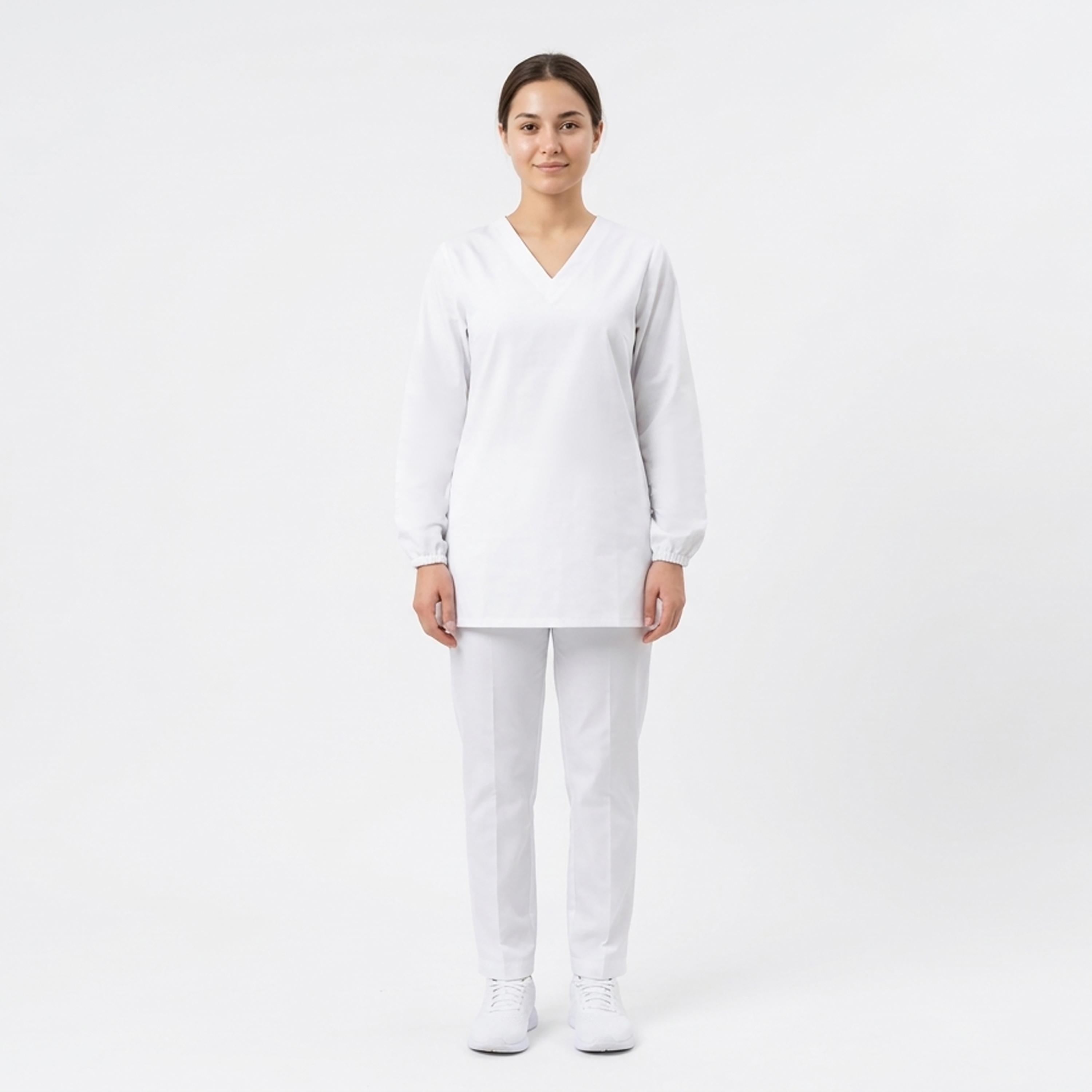 Hawraa White Elasticated Cuff Sleeves Linen Women's Hajj Abaya with Hijab-women-arabicclothing-prayerclothing-image-2
