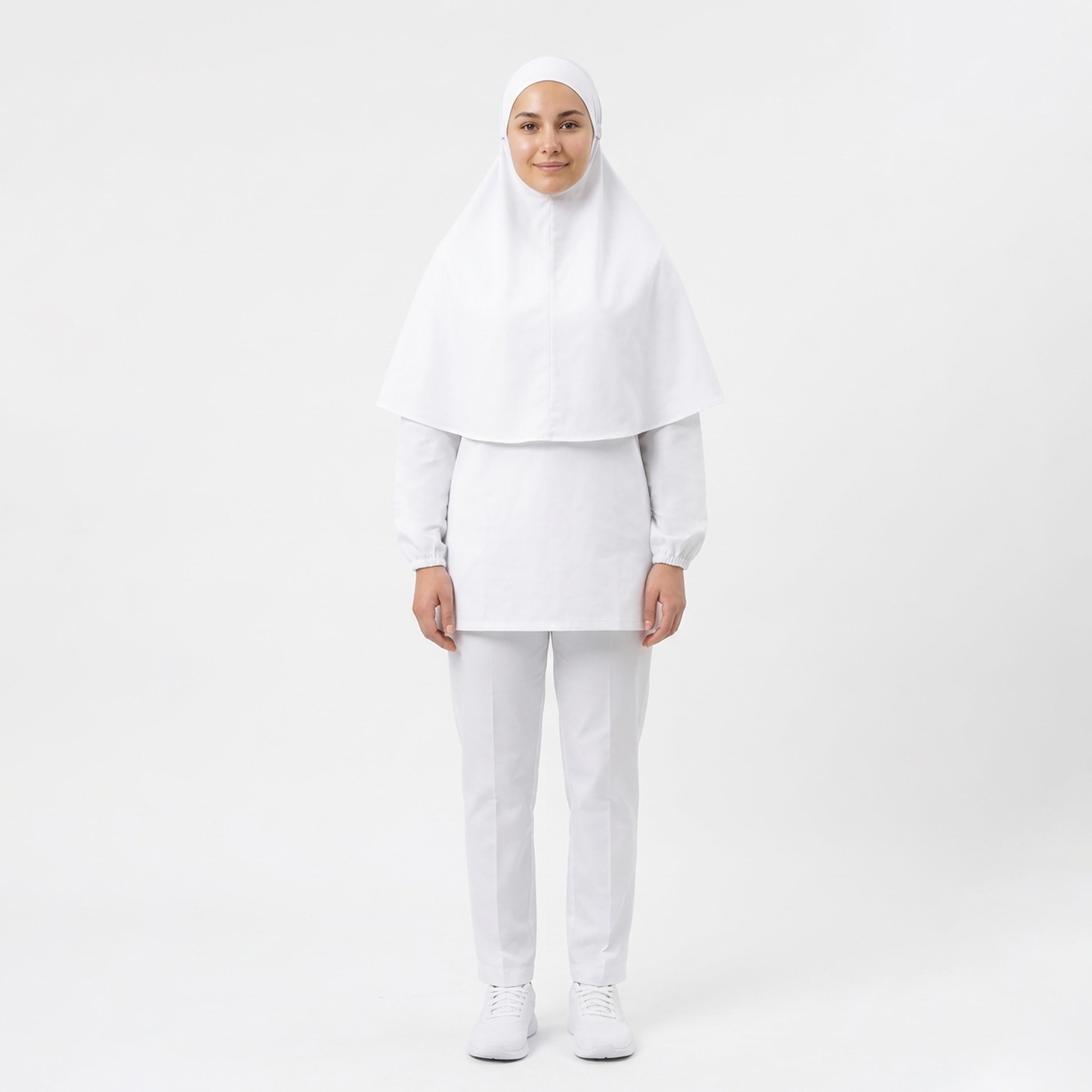 Hawraa White Elasticated Cuff Sleeves Linen Women's Hajj Abaya with Hijab-women-arabicclothing-prayerclothing-image-3