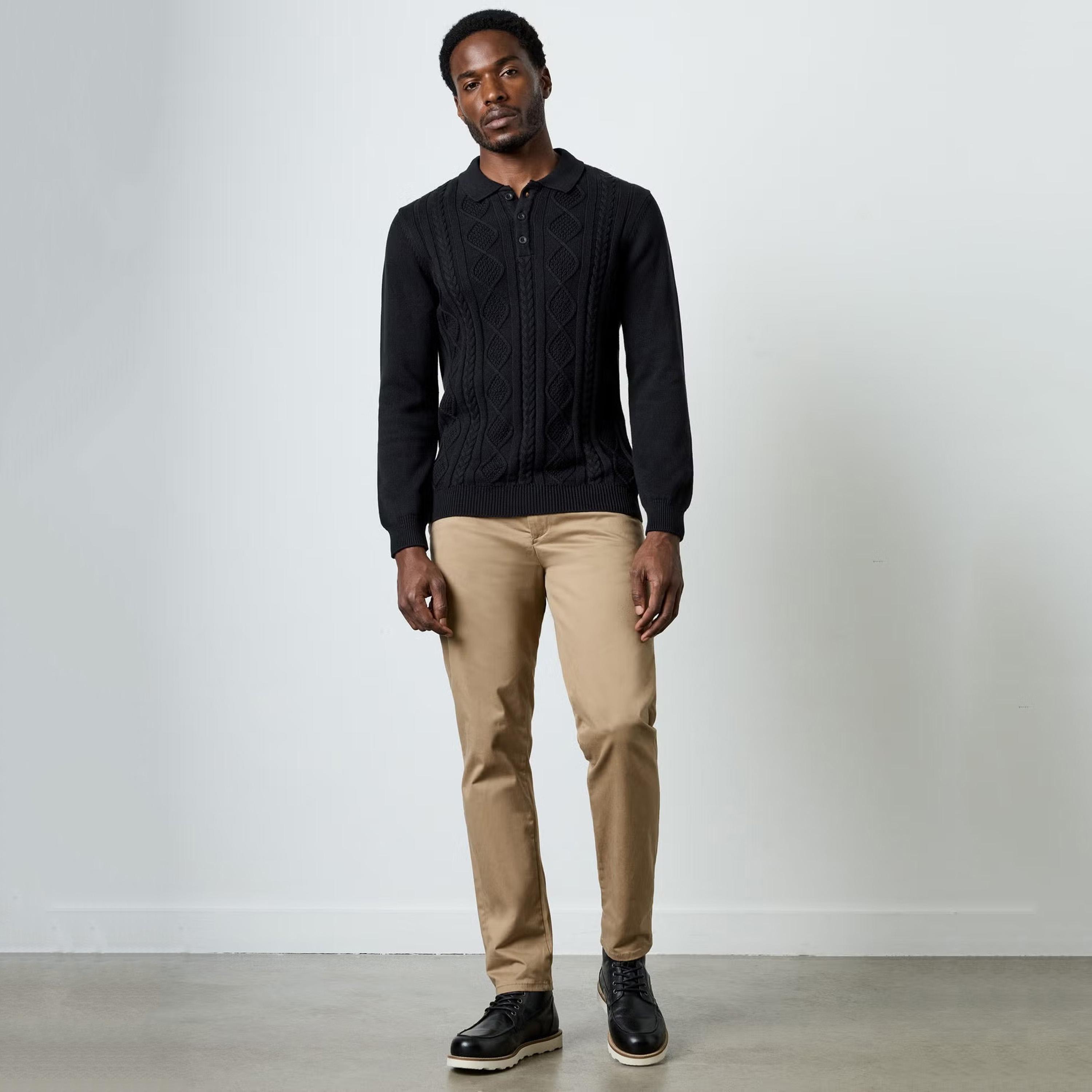 بلوفر رجالي بأكمام طويلة وياقة بنسيج ضفيرة (كيبل) من فرينش كونكشن-men-clothing-sweatersandpullovers-image-2