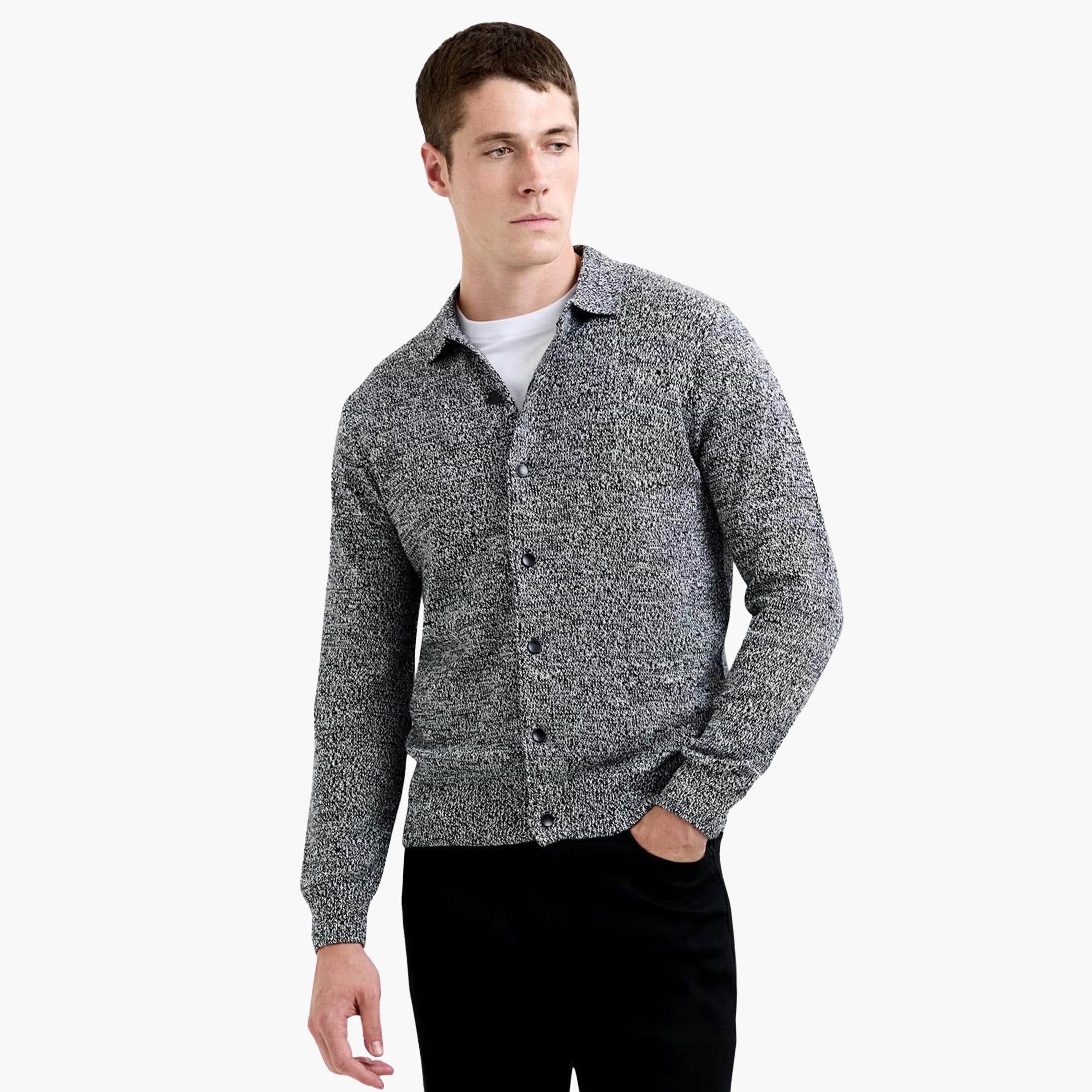 French Connection Marled Collared Long Sleeves Men's Cardigan-men-clothing-sweatersandpullovers-image-1